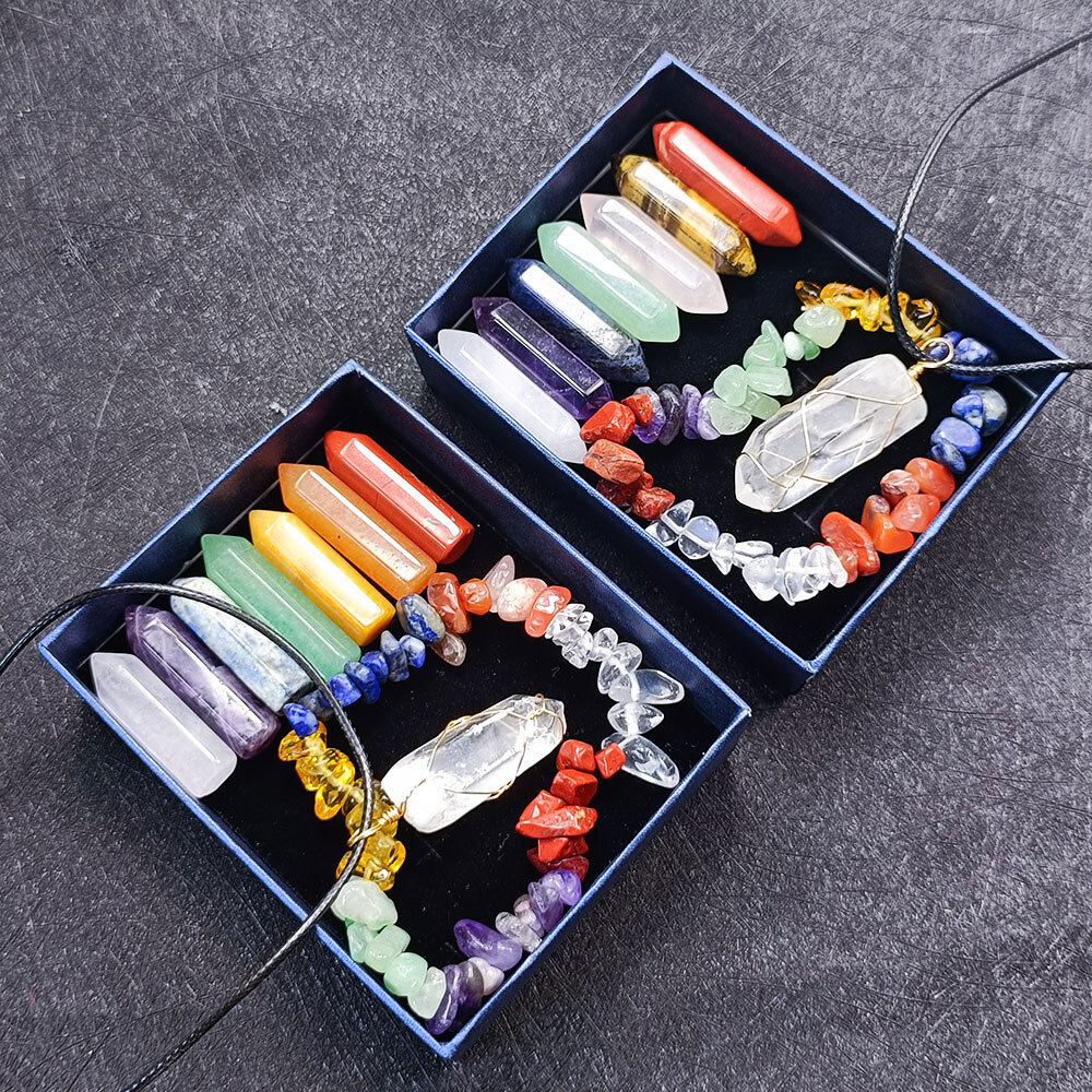 Spiritual Meditation Crystal Heart Healing Crystal 7 Chakra Tumbling Stone Set