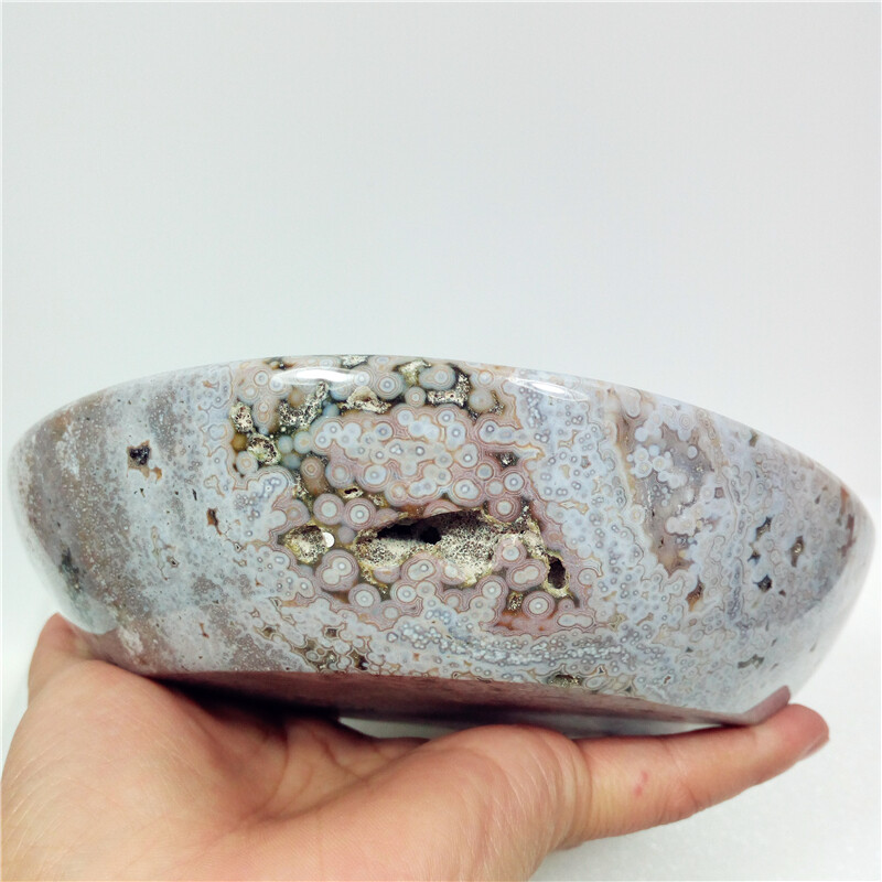 7.2″2.8lb Wonderful Polychrome Ocean Jasper Geode ashtray Coin/Soap dish MadY790