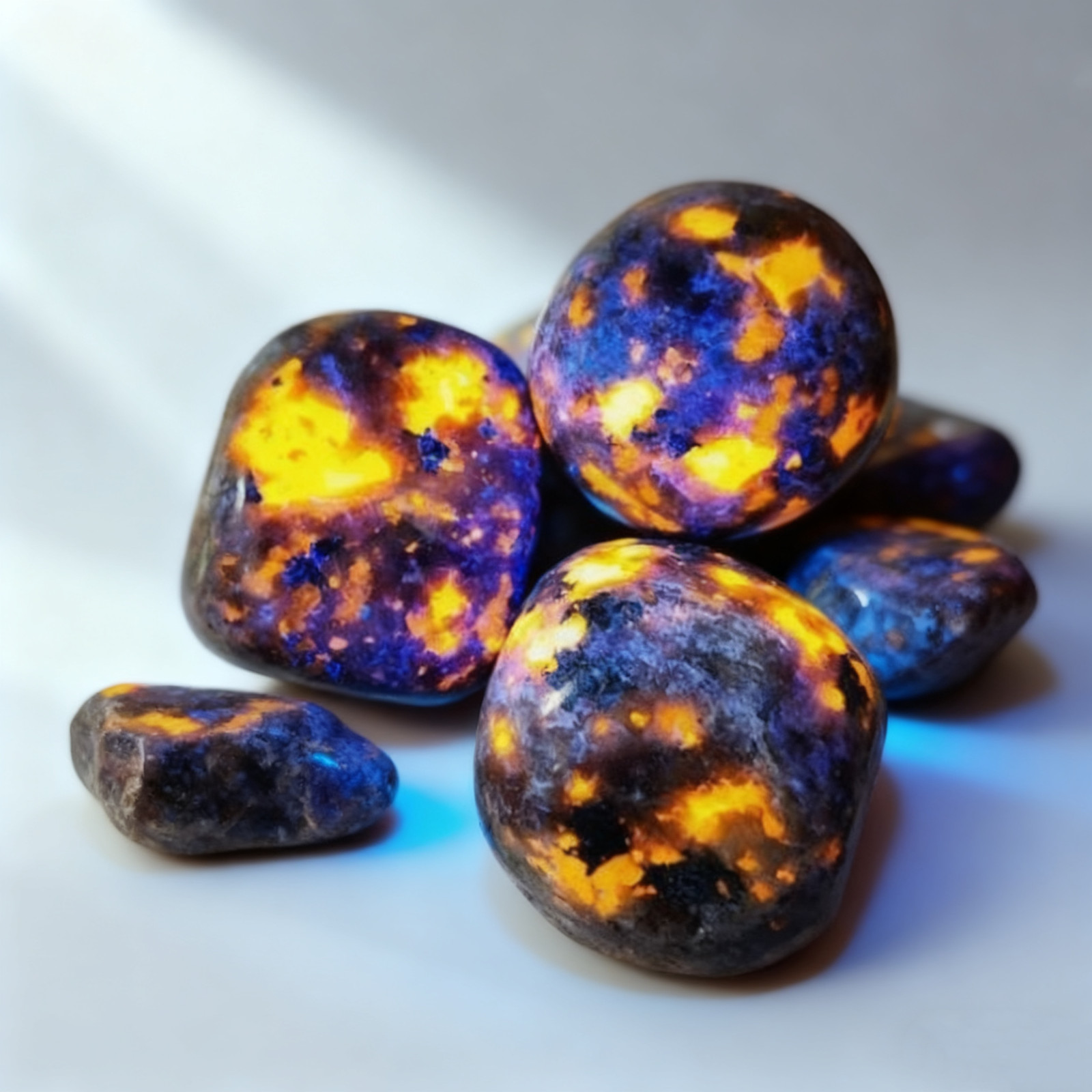 2 Pcs Natural Yooperlite Tumbled Polished Flame Stone UV Reactive Fire Stone