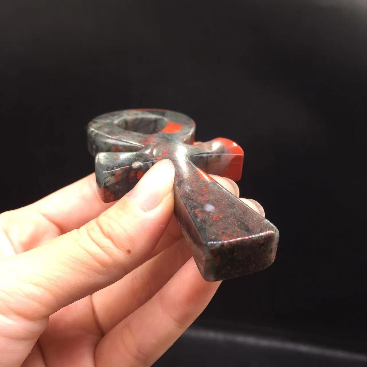Natural African Blood Stone Ankh Quartz Carved Cross Pray Healing Decoration 1Pc