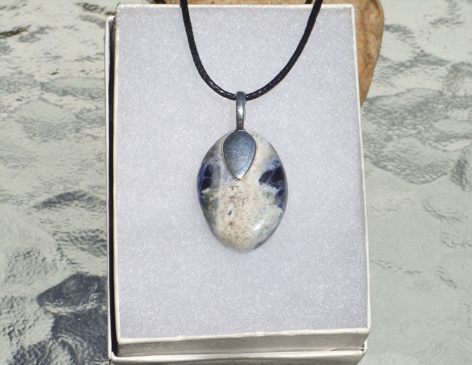 Sodalite Polished Stone Free Form Crystal Pendant Adjustable Cord Necklace