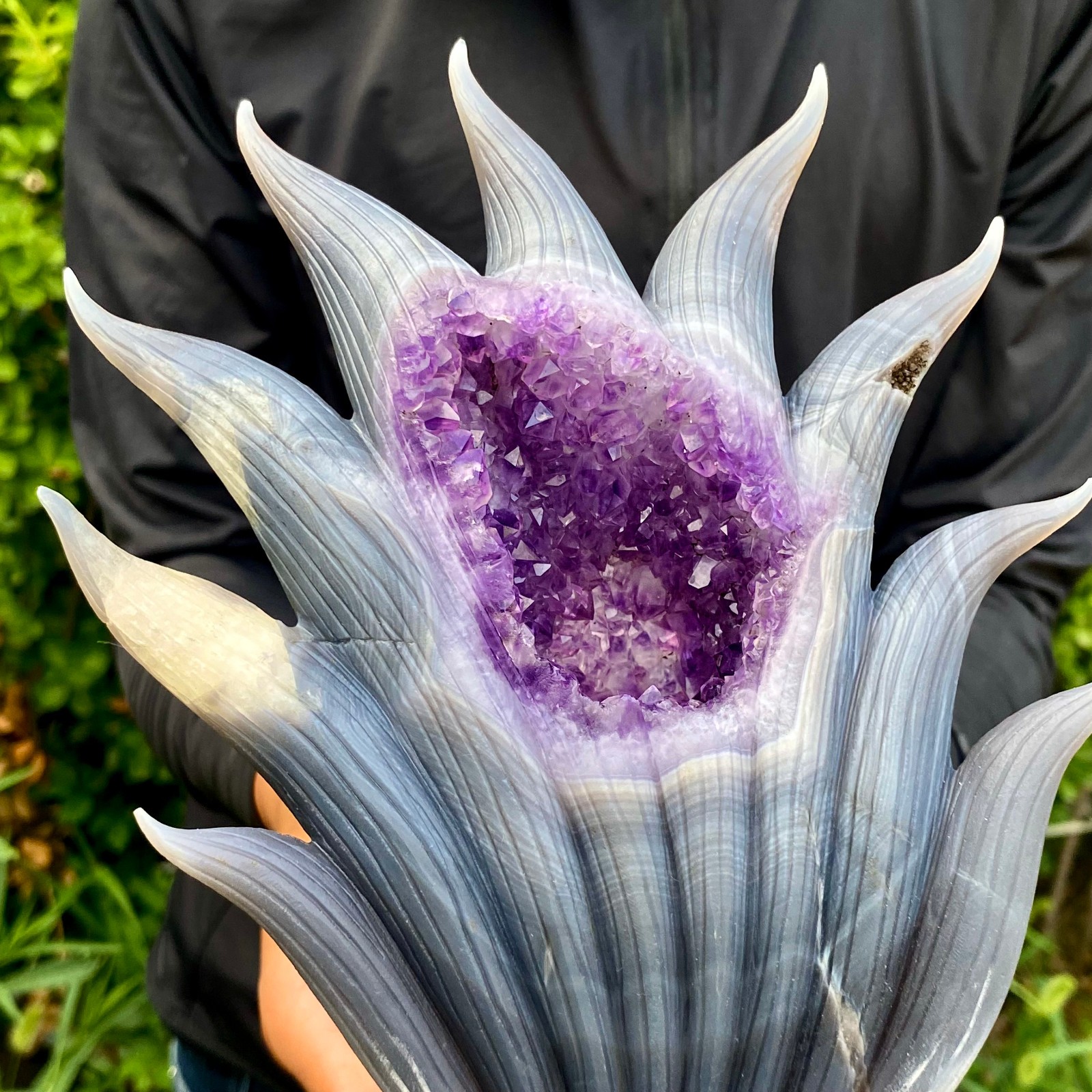 3.99LB Natural Agate Geode Hand Carved Nine-tailed Fox Quartz Crystal Decor