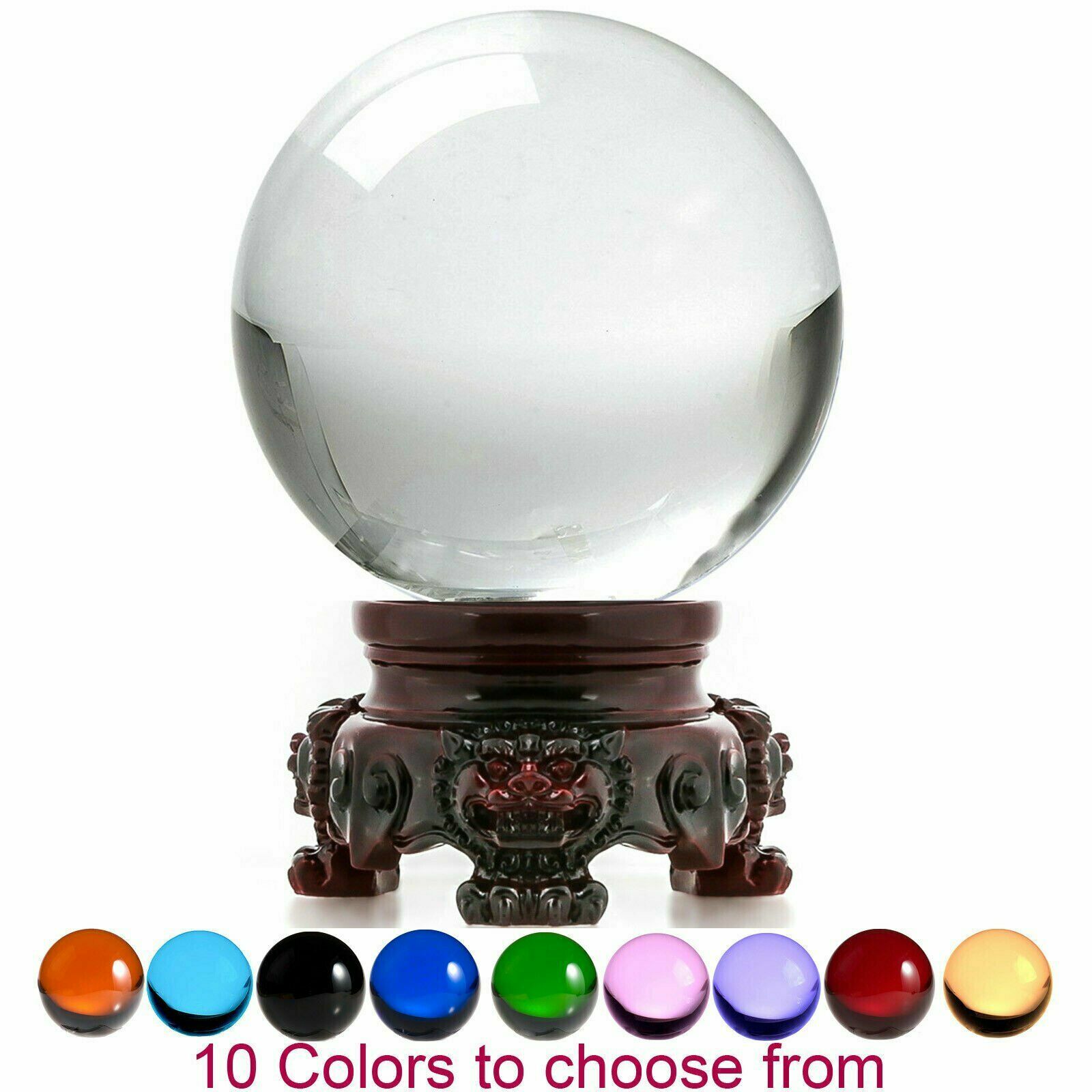 Crystal Ball 3″ diameter for Feng Shui, Meditation, Decor, with Red Lion Stand