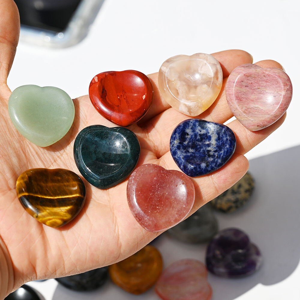 Handcarved Crystal Thumb Worry Stone for Anxiety Reiki Pocket Palm Heart Stone