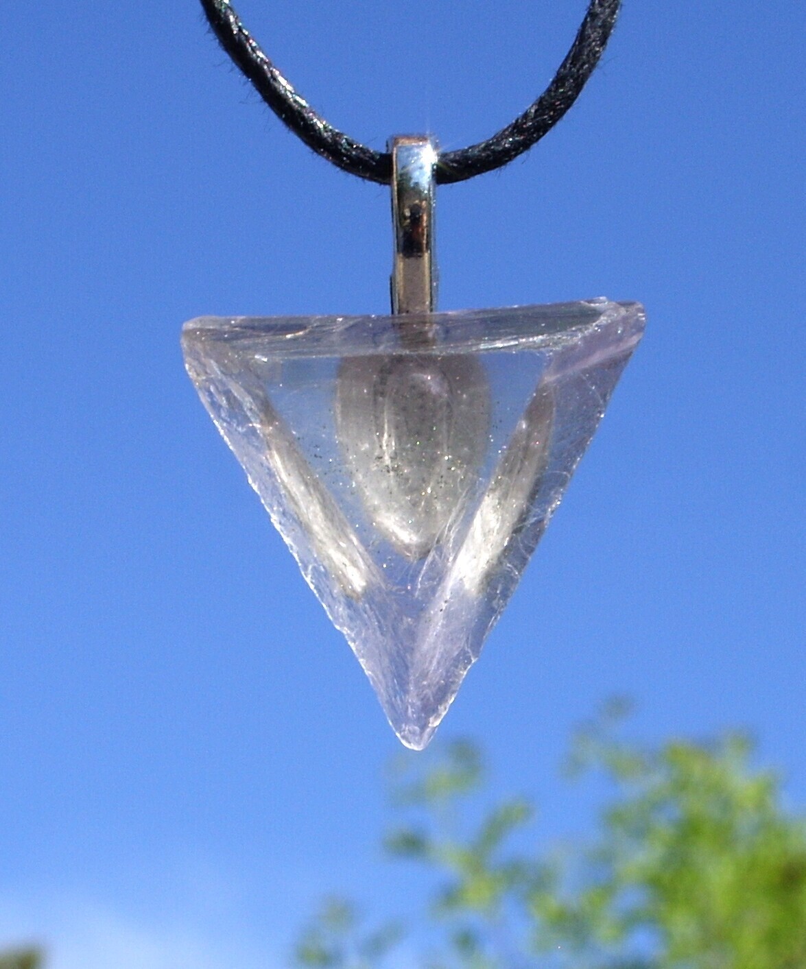 Purple Clear Fluorite Raw Rough Triangle Free Form Crystal Pendant Necklace