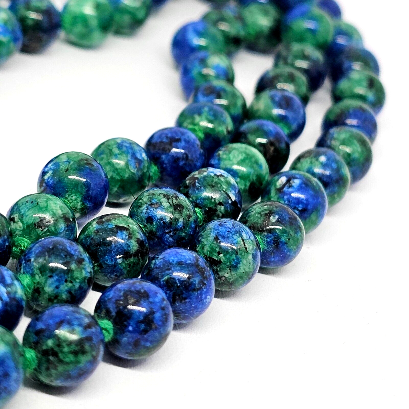 Chrysocolla Bead Necklace 43 Inch Knotted 8mm Gemstone Strand Tassel & Bag