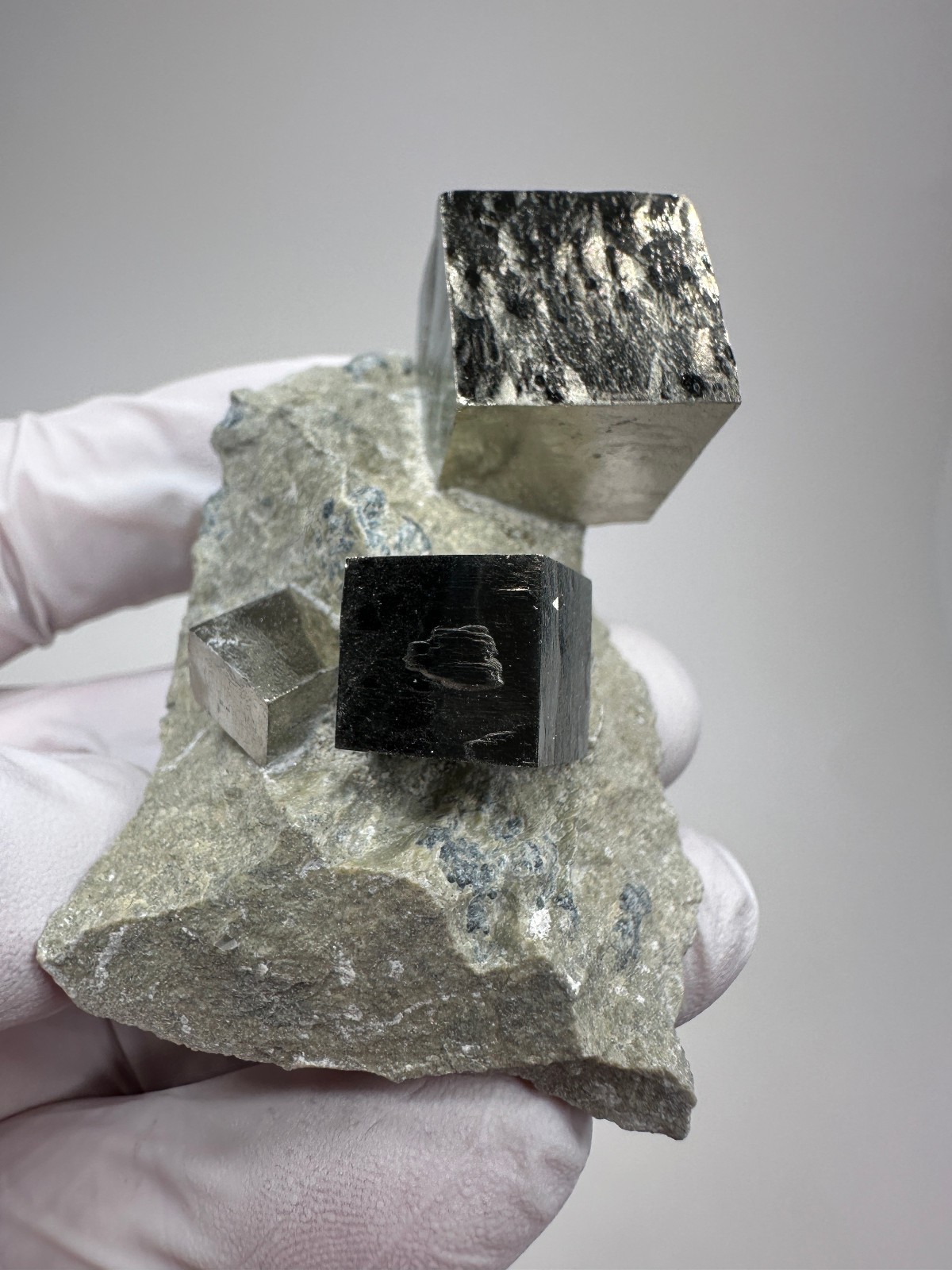 Rare Lustrous Pyrite Cubes on Matrix__Navajun Mine, Spain
