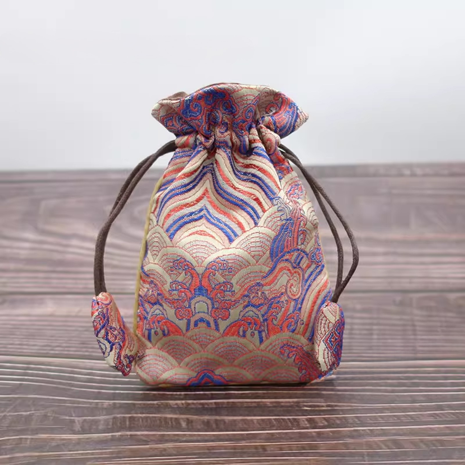 Chinese Embroidered Brocade Drawstring Bag Tarot Crystal Jewelry Pouch Feng Shui