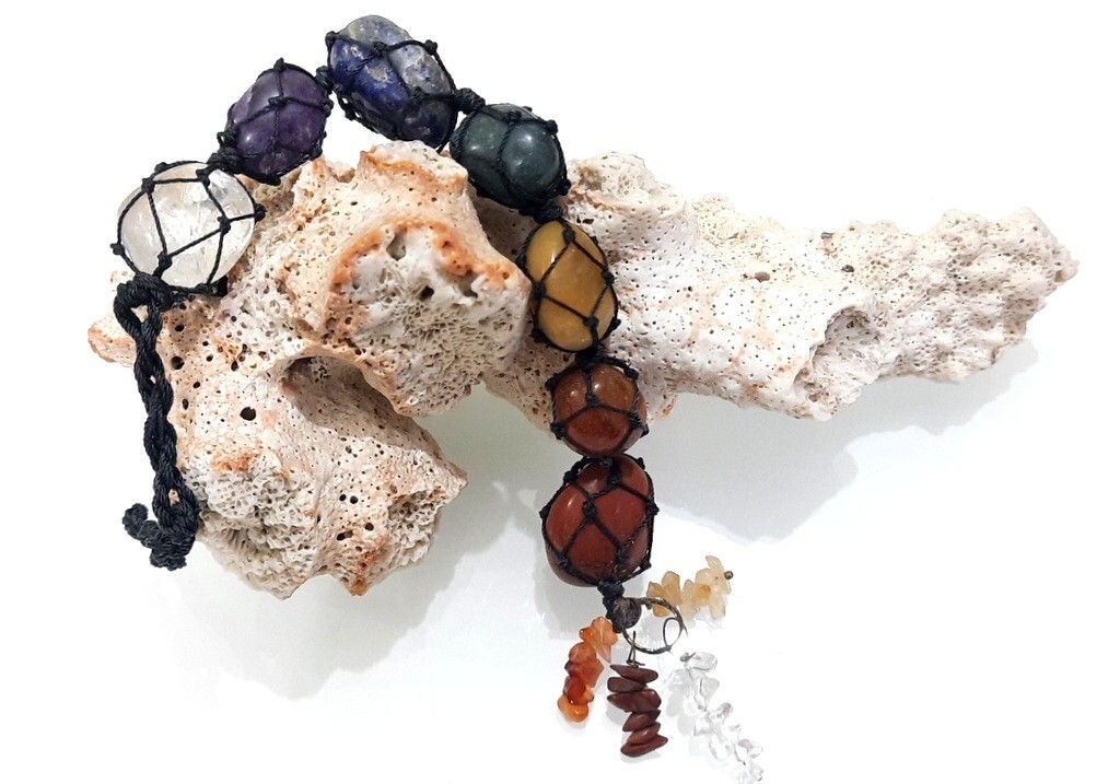 7 Chakra Tumbled Stone Car Hanger With Chips Tassel ~ Hanging Ornament