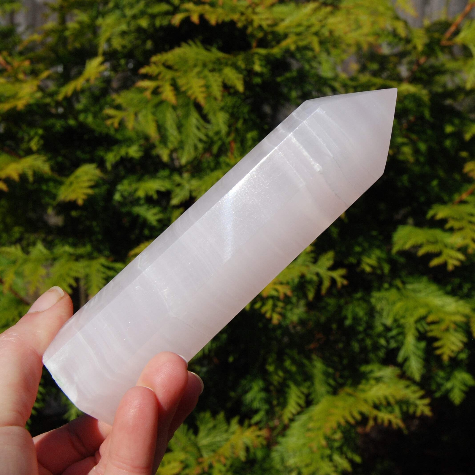 6in Pink Mangano Calcite Crystal Tower, Reiki Stone, Fluorescent UV Reactive