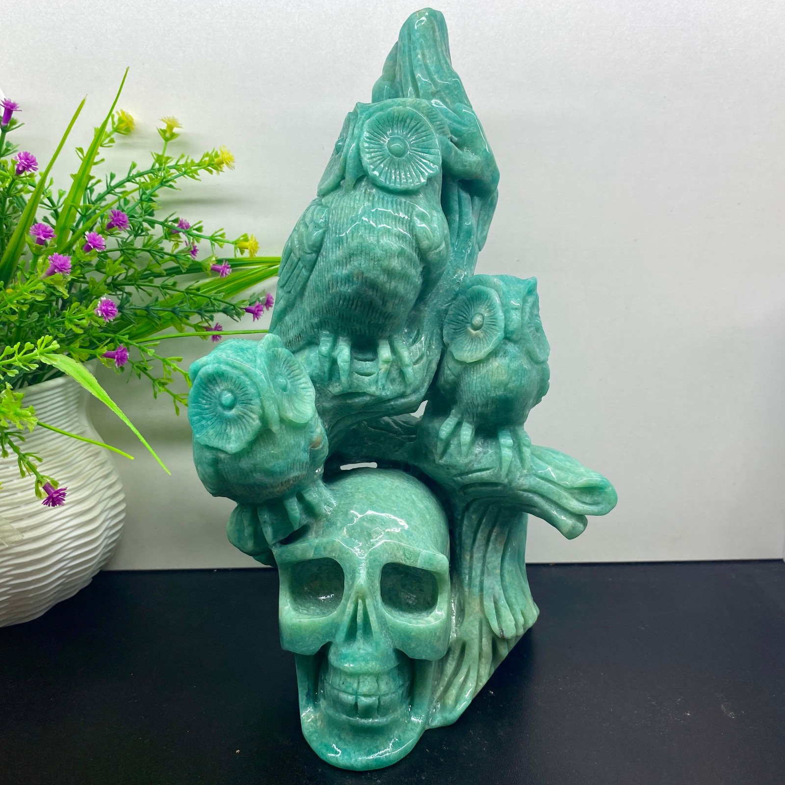 5.79LB top！Natural Amazon quartz phoenix skull carved crystal Decoration