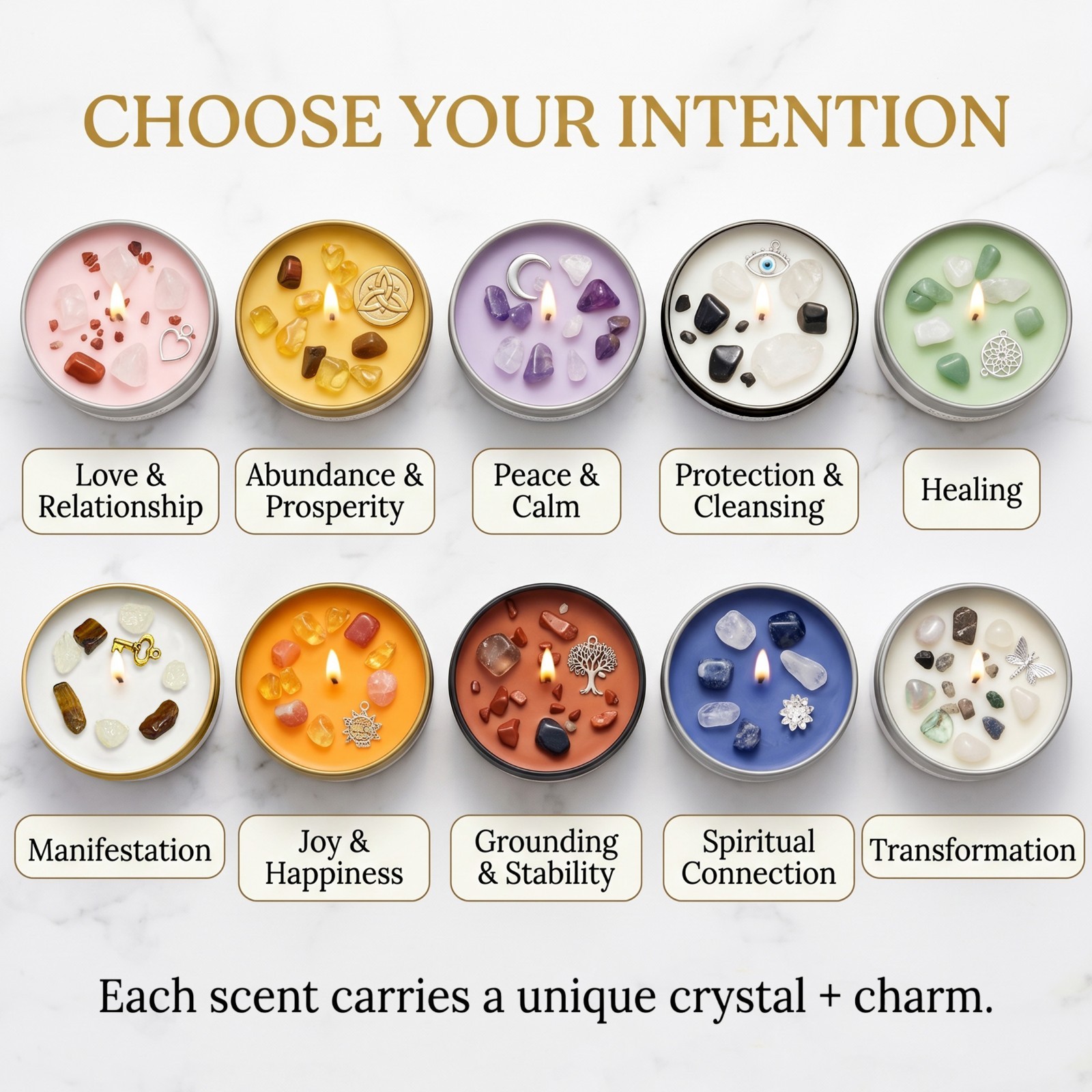 EVODUCK Manifestation Candle Crystal Healing Soy Wax Spiritual Intention Gift