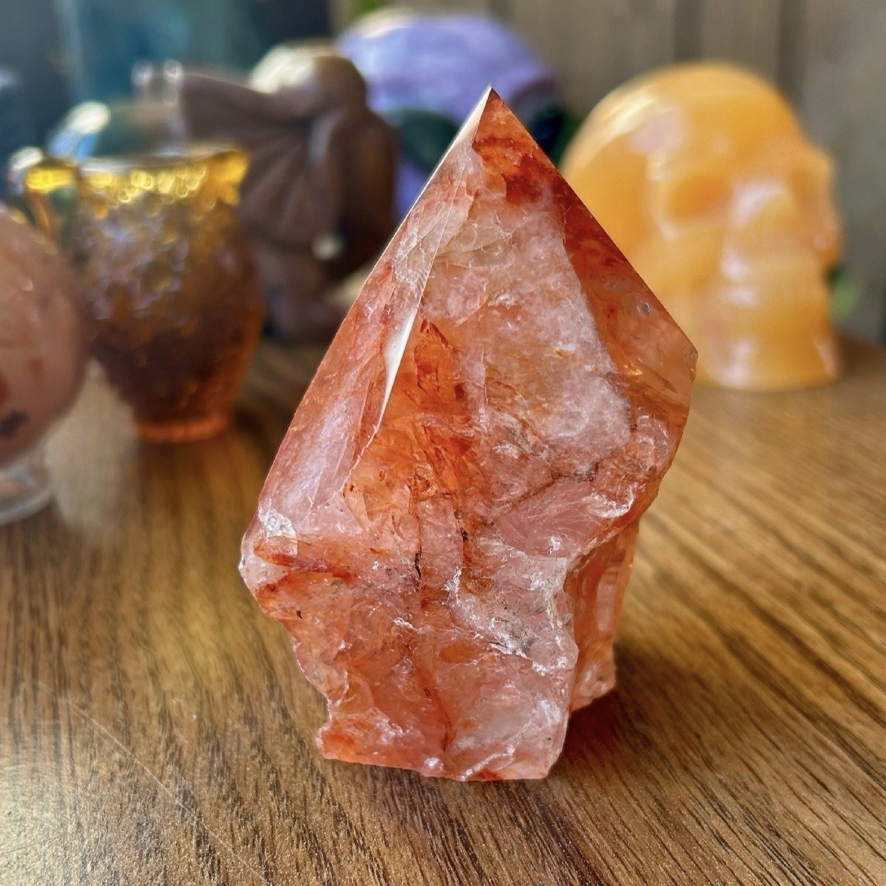 Fire Quartz Half Polished Point Natural Crystal Gemstone