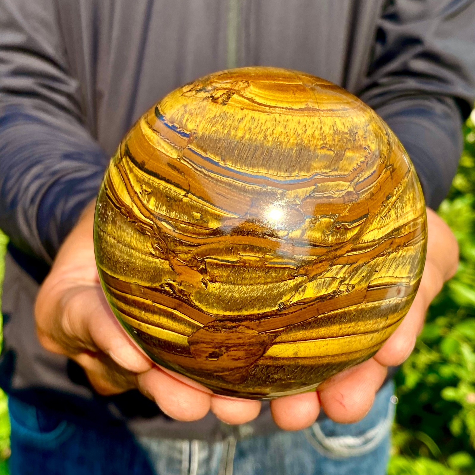 2.07LB Natural Tiger Eye Stone Crystal Ball Quartz Healing Sphere Décor