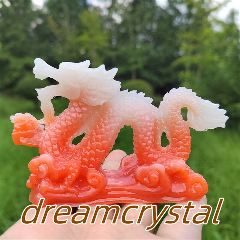 4″ Luminous Stone Sculpture Chinese Dragon Skull Resin Sculpture Gift 1pc