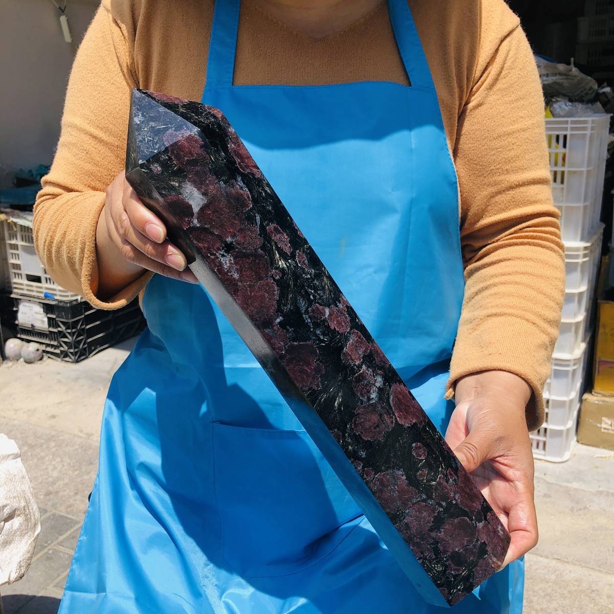 7.77LB Natural garnet crystal obelisk quartz crystal energy column Reiki healing