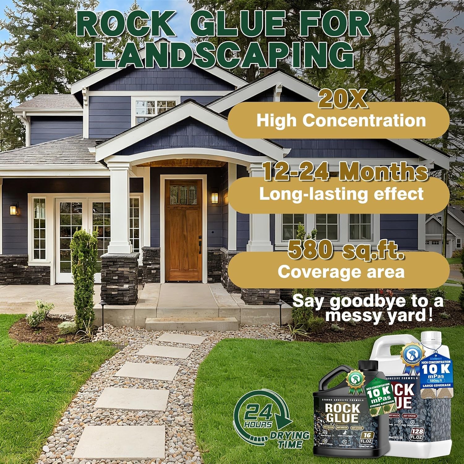 Rock Glue, Mulch Glue 16OZ- Fast-Drying Adhesive for Landscaping Rocks, Small