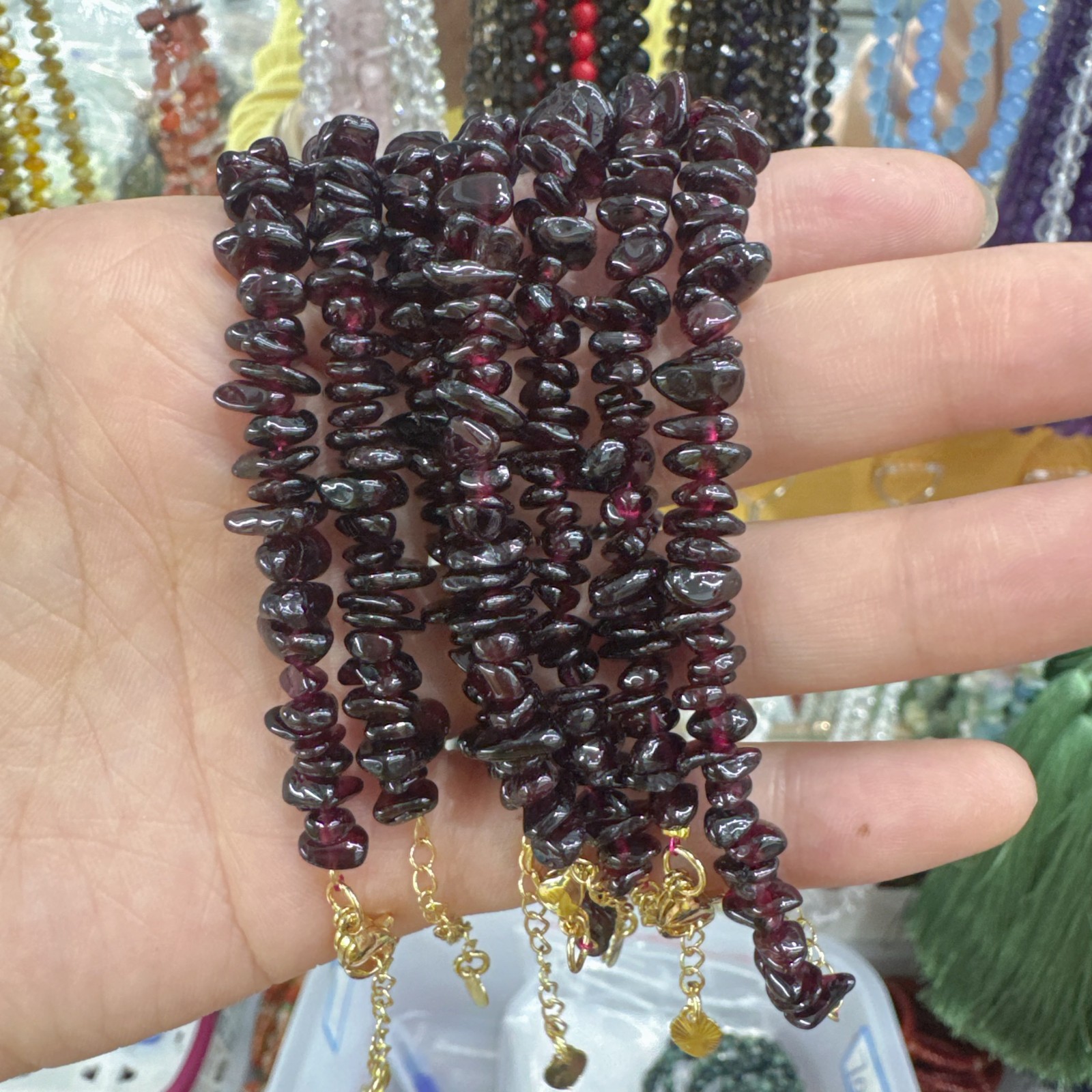 6 Pcs Natural Garnet Crystal Chip Bead Bracelet Gold Buckle Chain Adjustable