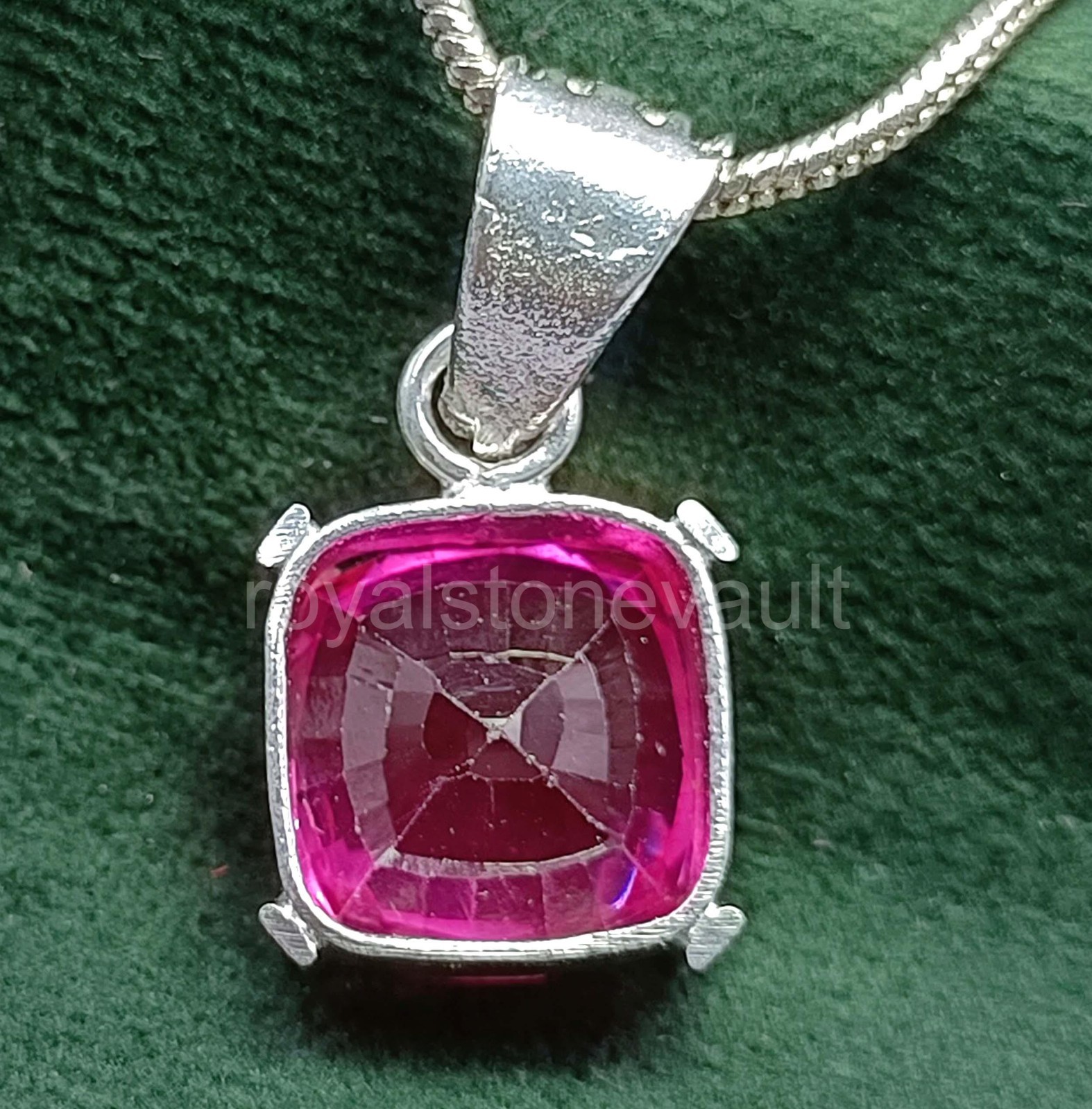 29.10 Ct Natural Pink Ruby Pendant Cushion Shape 925 Silver IGL Certified 5JOY