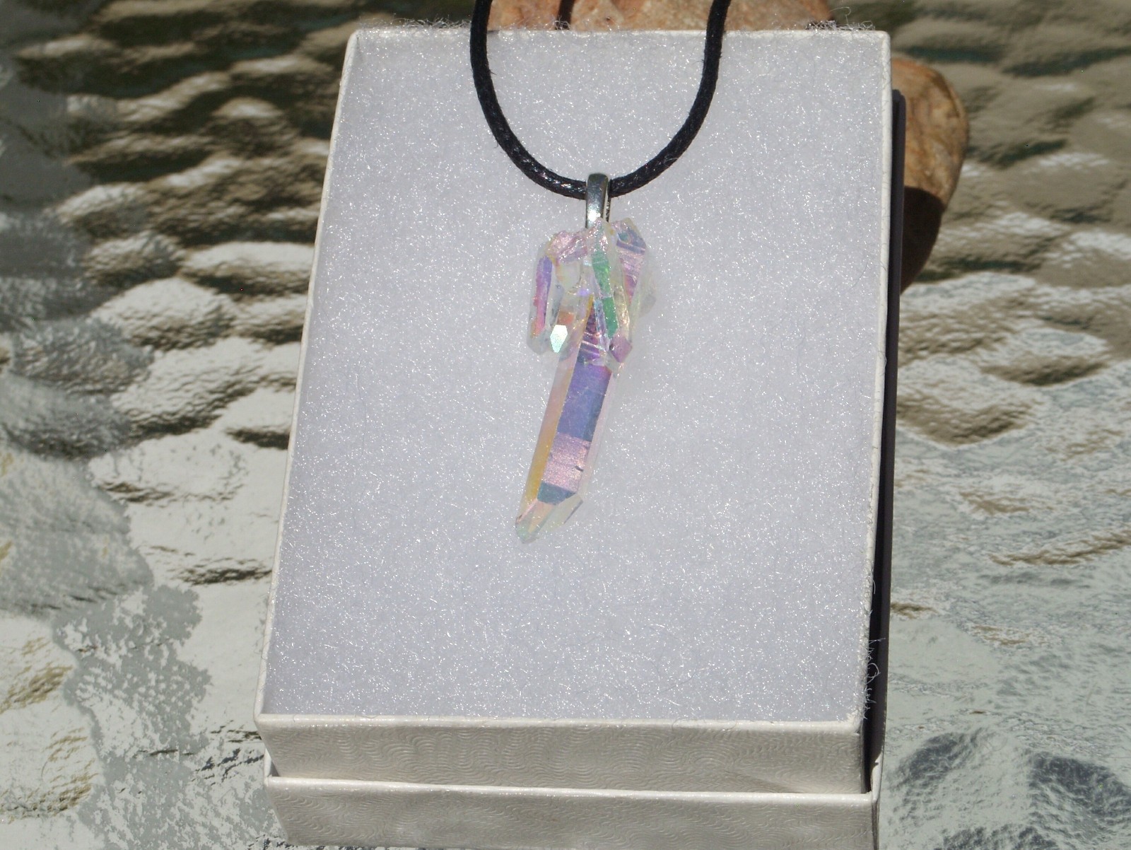 Angel Aura Quartz Twinned Point Crystal Cluster Stone Pendant Necklace