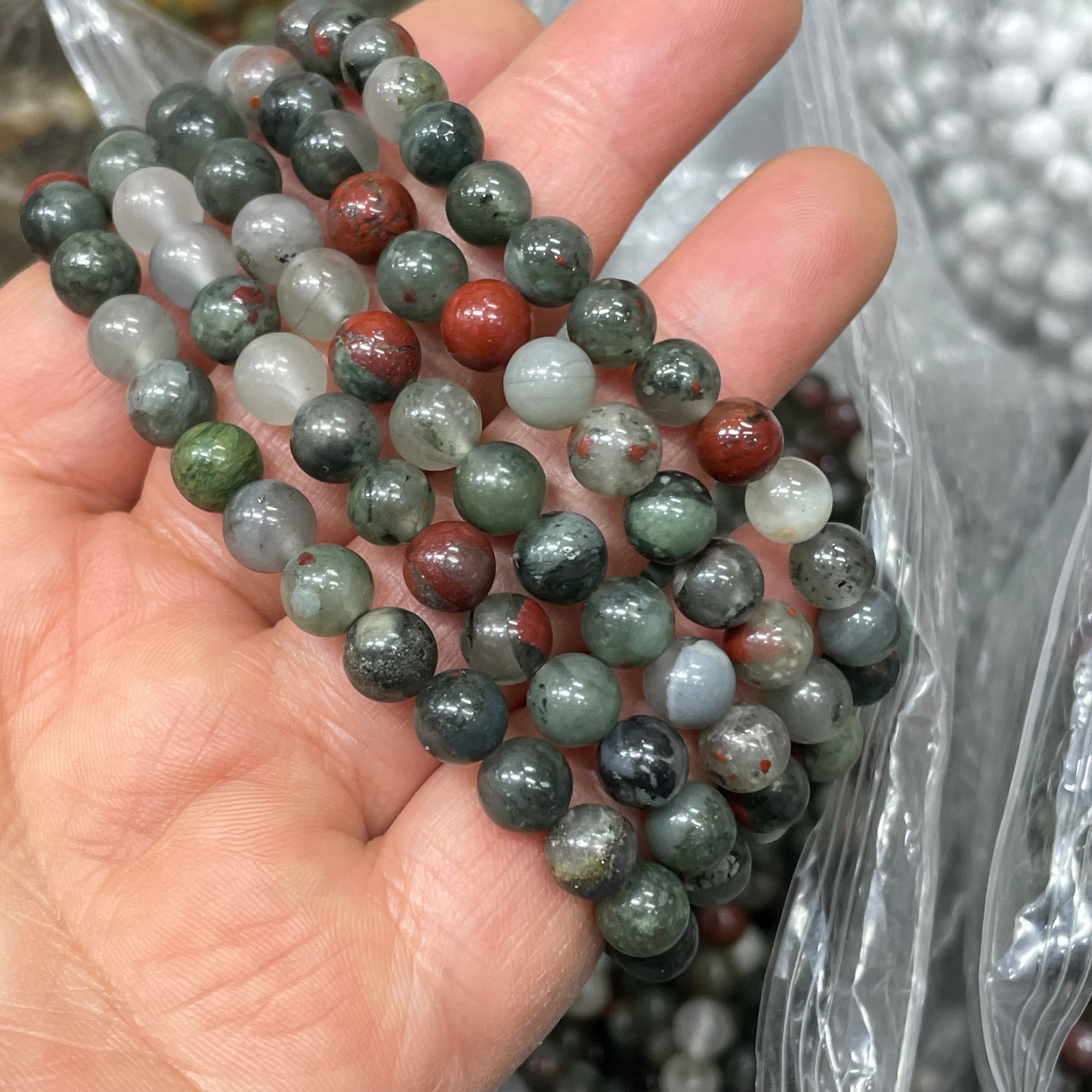 10pc 8mm Natural AfricanBlood Bead Bracelet Reiki CrystalQuartz Healing Decorate