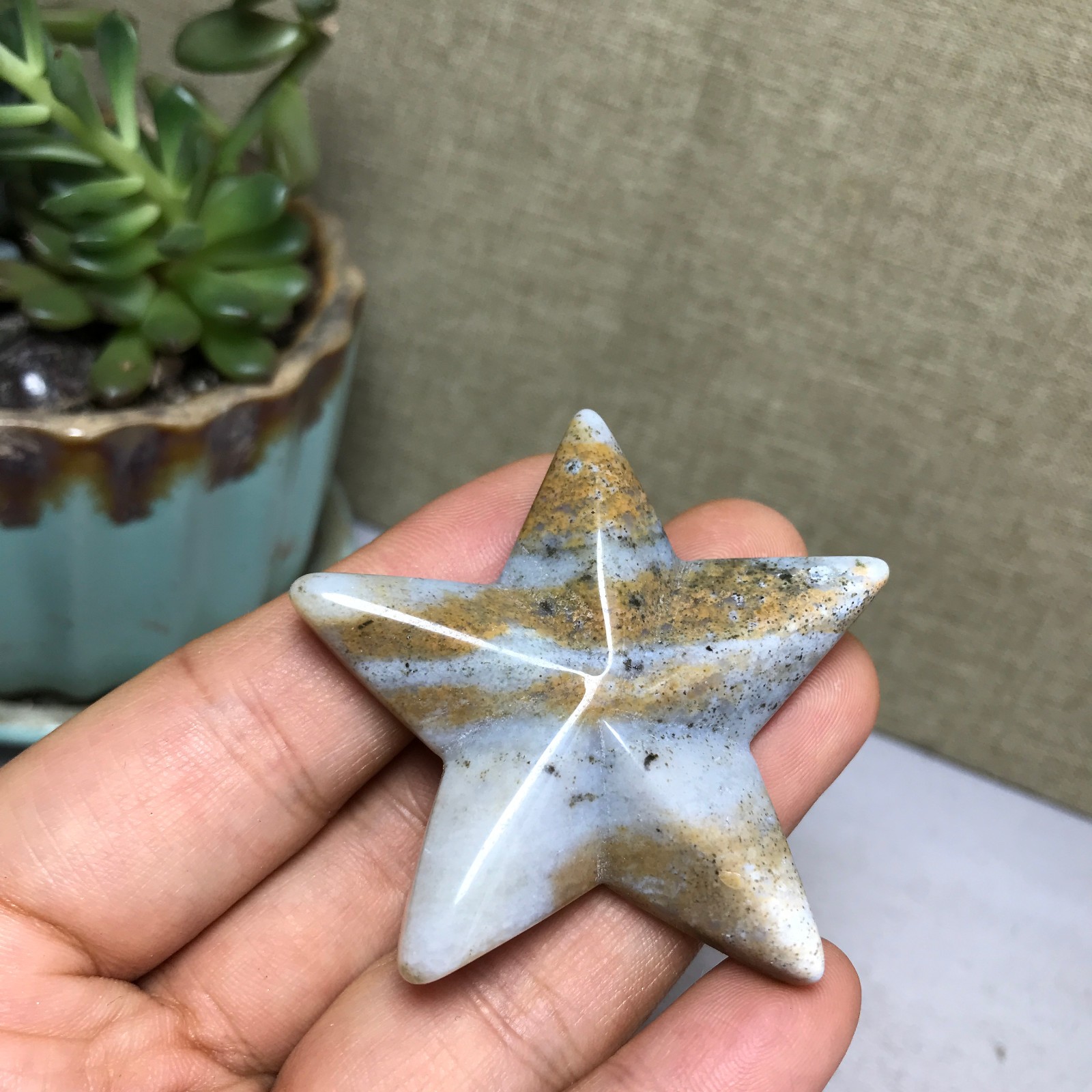 50mm Natural Ocean Jasper Hand carved five-pointed star specimens 25g A5246