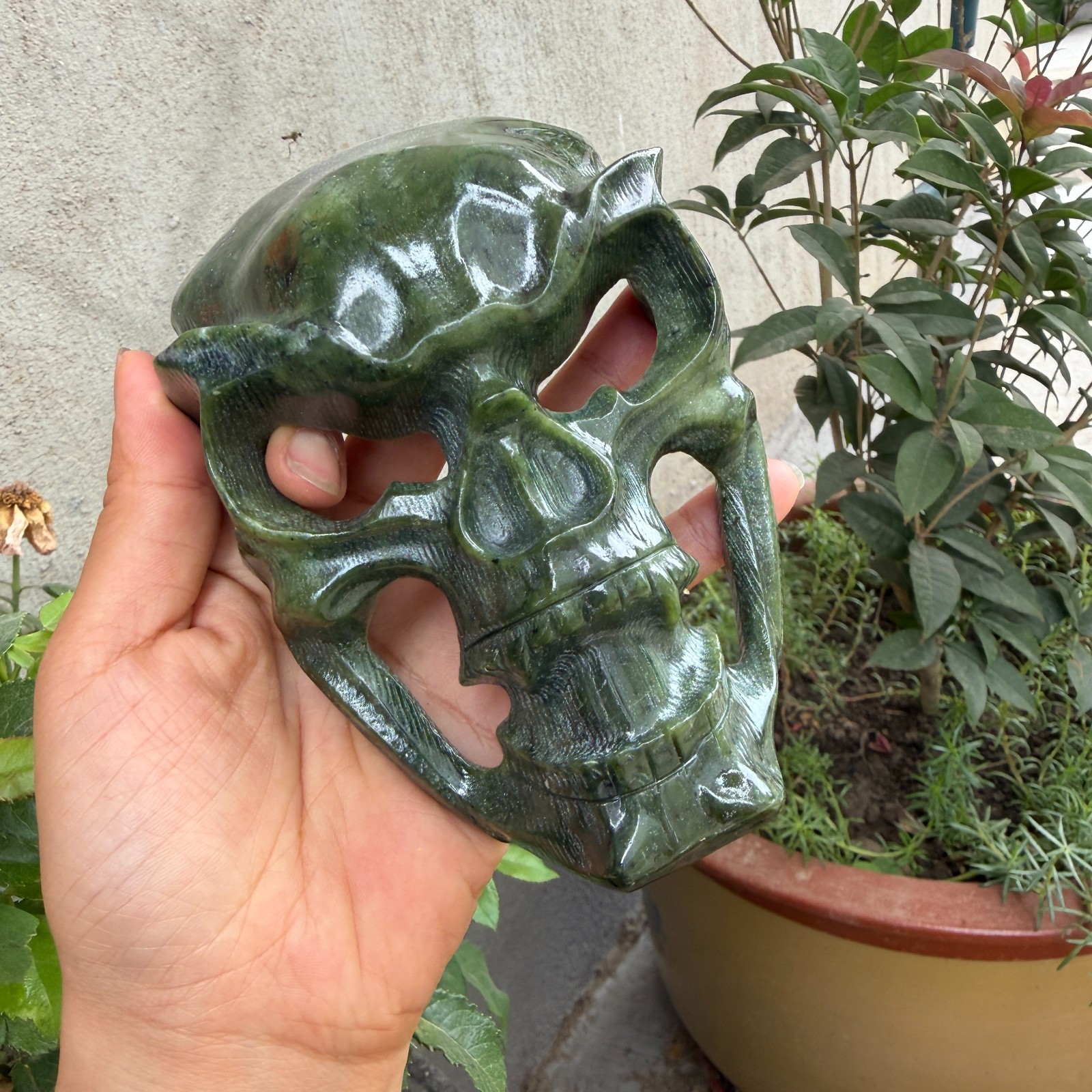 400g Natural ophiolite Quartz Carved skull Crystal Reiki energy Decor gift