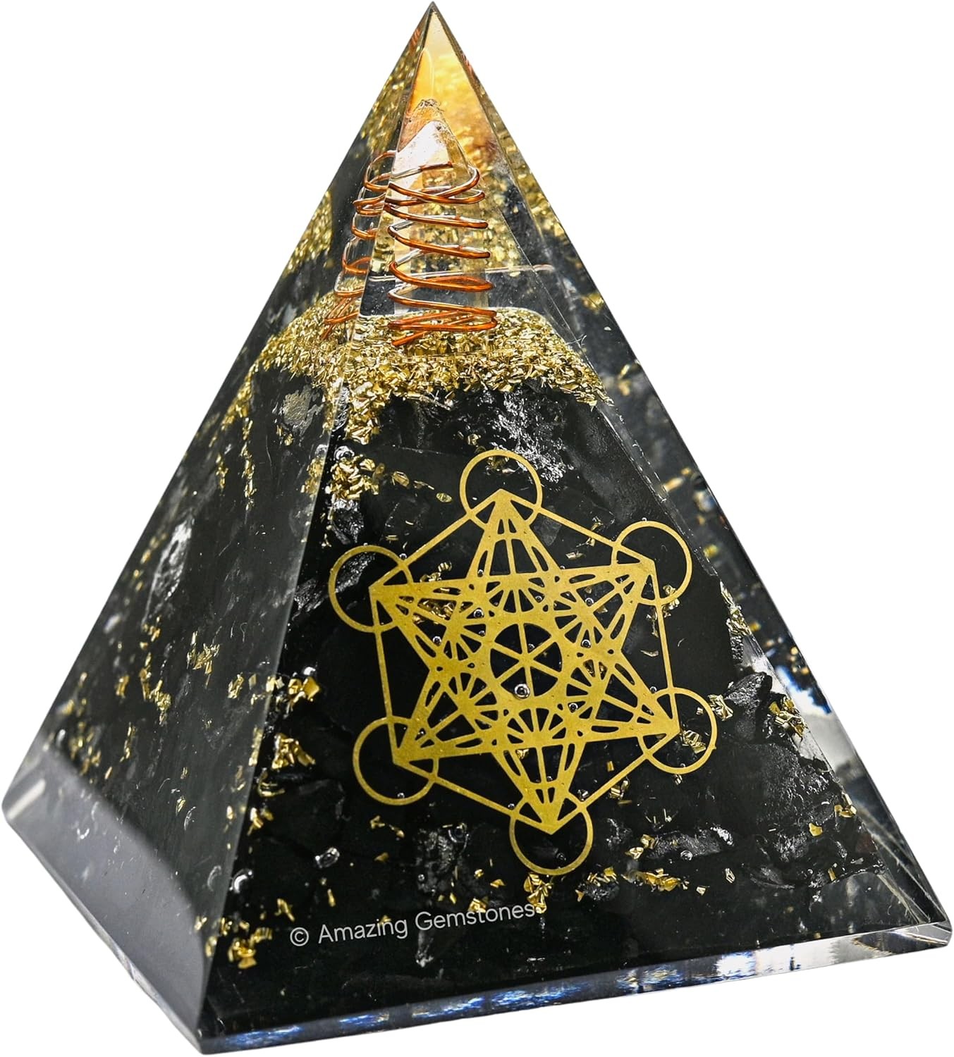 Amazing Gemstone Organite Orgone Pyramid Extra Large 105 MM – Metatron Cube Orgo