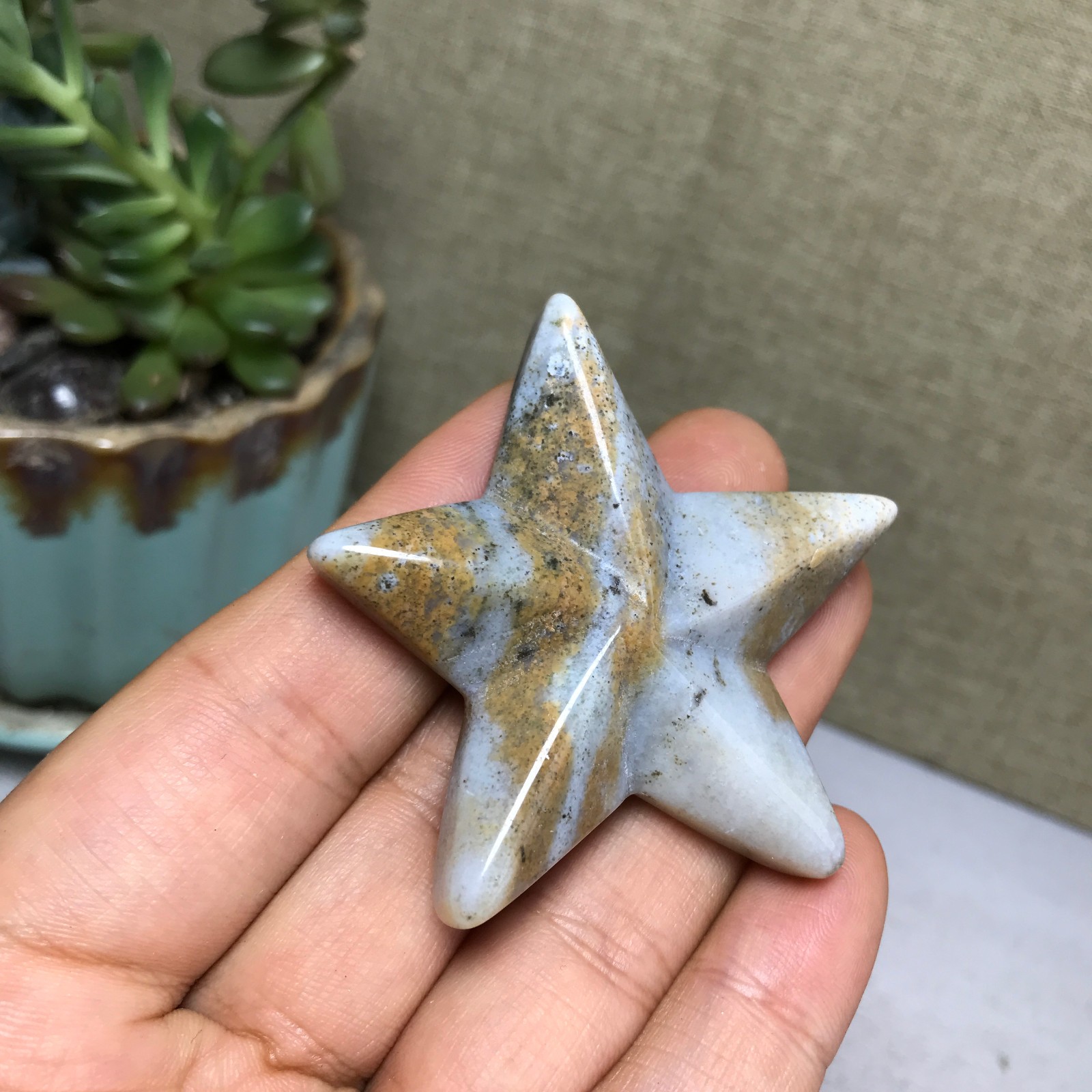 50mm Natural Ocean Jasper Hand carved five-pointed star specimens 25g A5246