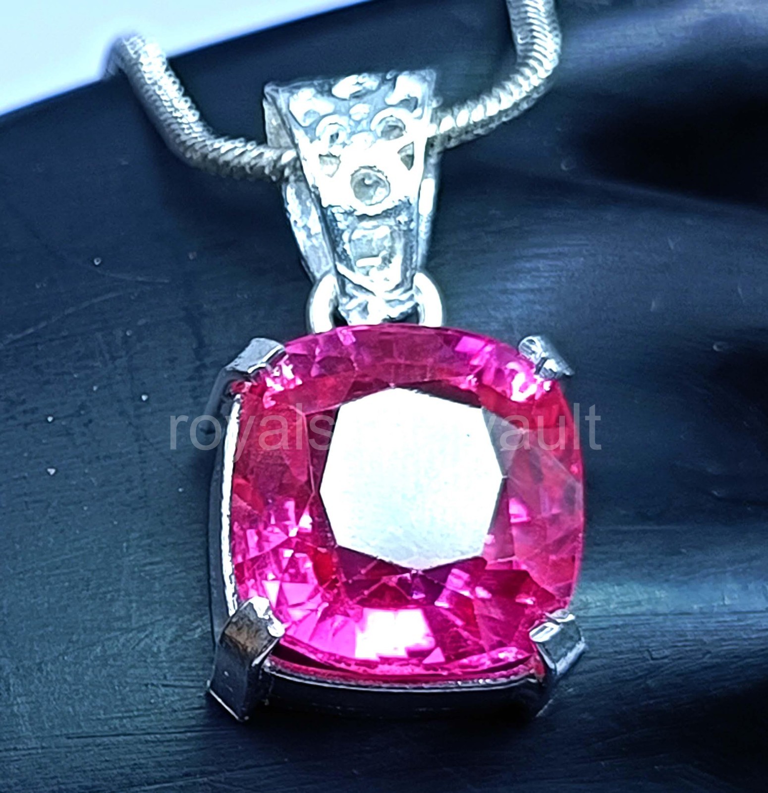 29.10 Ct Natural Pink Ruby Pendant Cushion Shape 925 Silver IGL Certified 5JOY