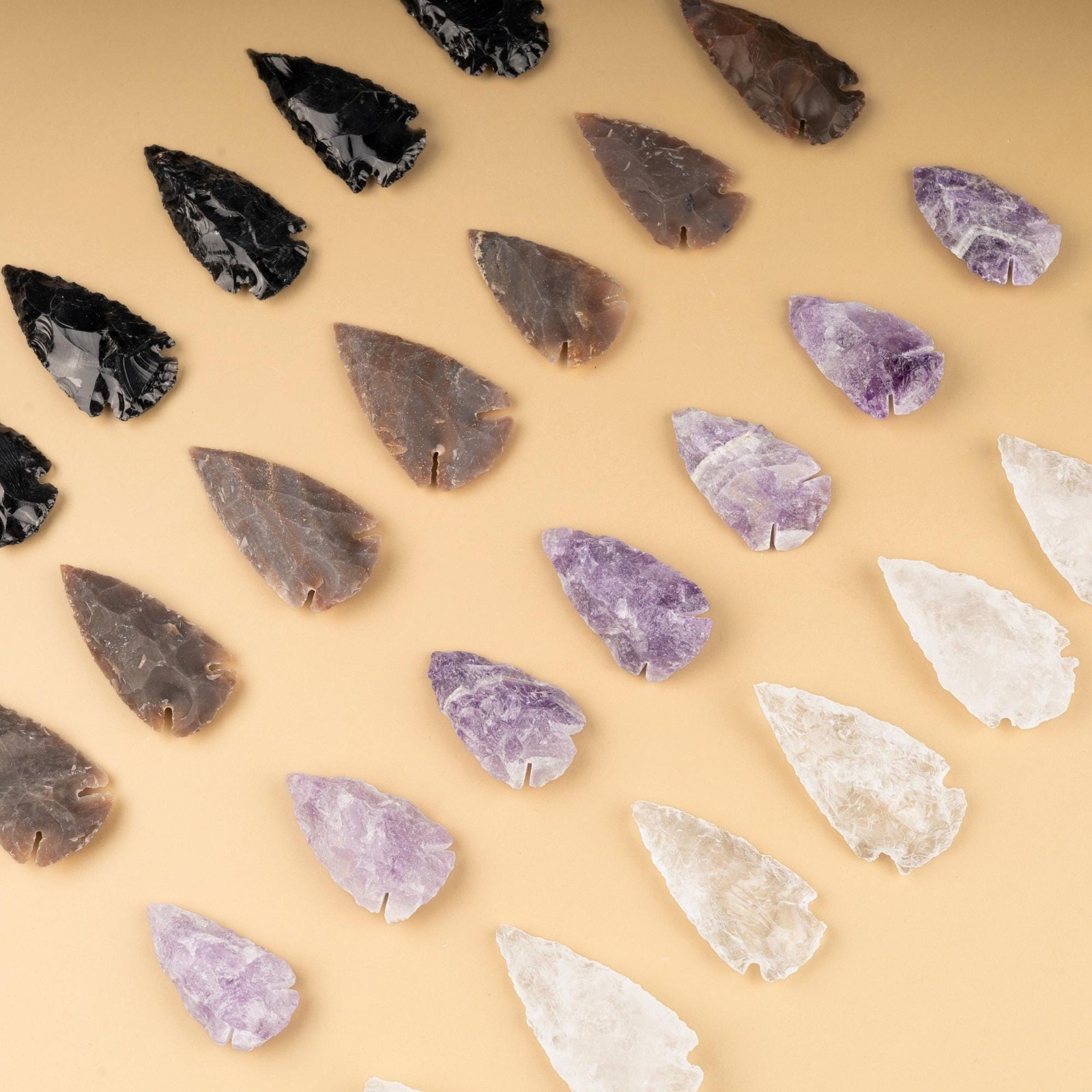 Hand Carved Crystal Arrowhead: 2″ Obsidian, Quartz, Jasper & 1.5″ Amethyst