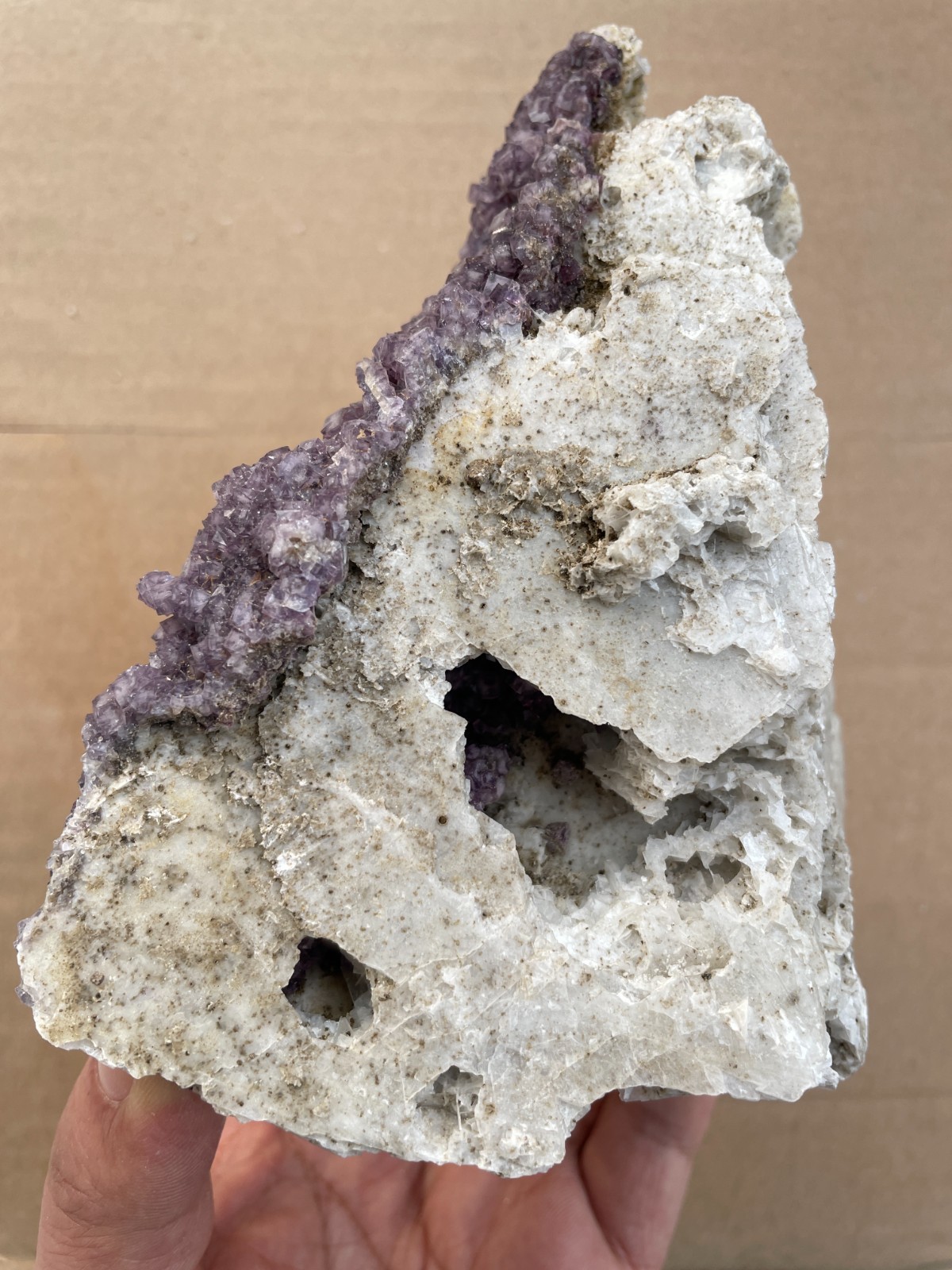 570g Natural cube fluorite on gypsum color-changing magical Landscape stone