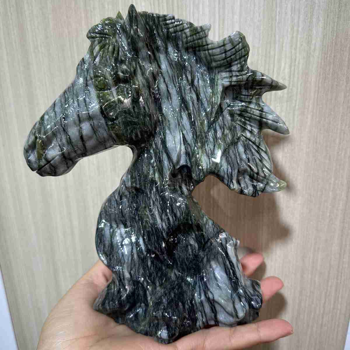 2.8LB natural ophiolite Quartz Crystal carved horse Skull Handmade gift