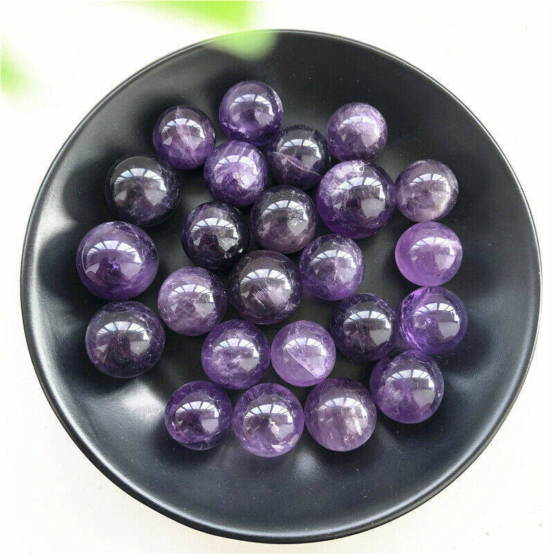 5Pcs 35mm Raw Natural Amethyst Ball Quartz Crystal Sphere Energy Decor W/ Stand