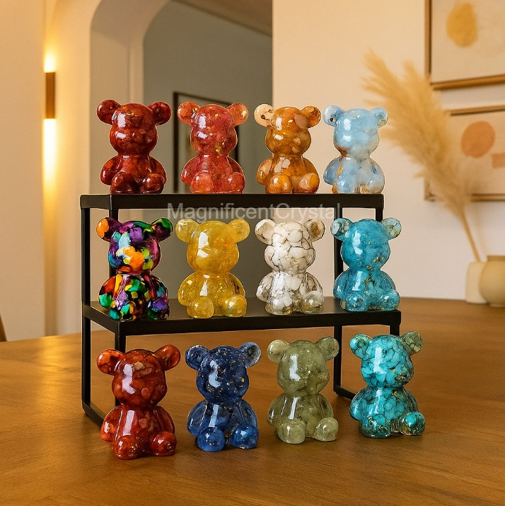5PCS/Set Natural Crystal Chip-Stuffed Teddy Bear Healing Decor Spiritual Gifts