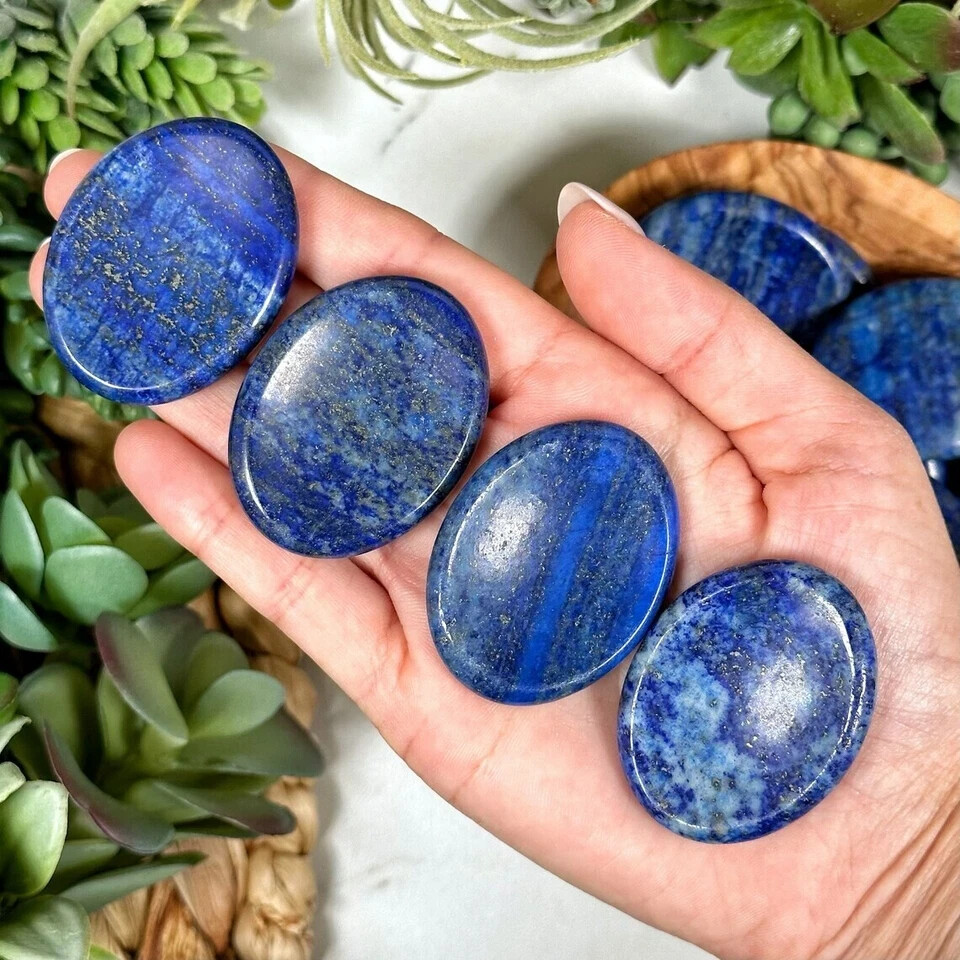 Natural Lapis Lazuli Palm Worry Stone Oval Polished Healing Crystal Pocket Stone