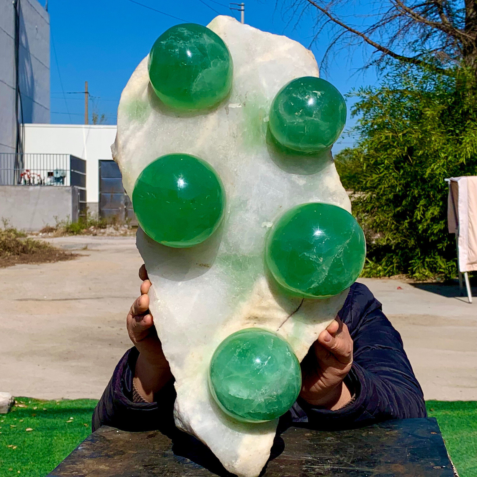 34.54LB Natural green spherical fluorite crystal cluster mineral sample