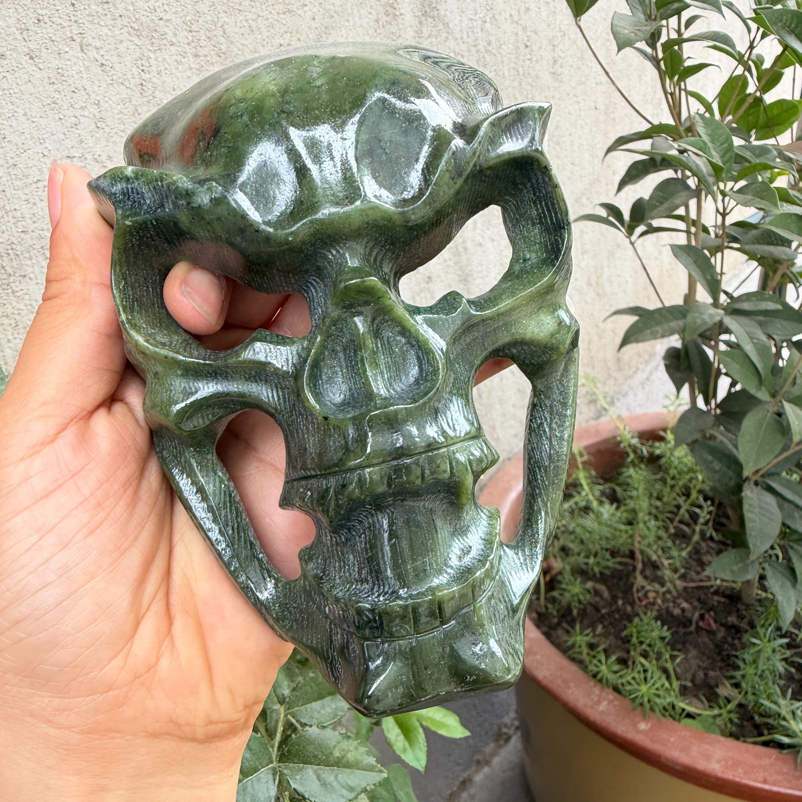 400g Natural ophiolite Quartz Carved skull Crystal Reiki energy Decor gift