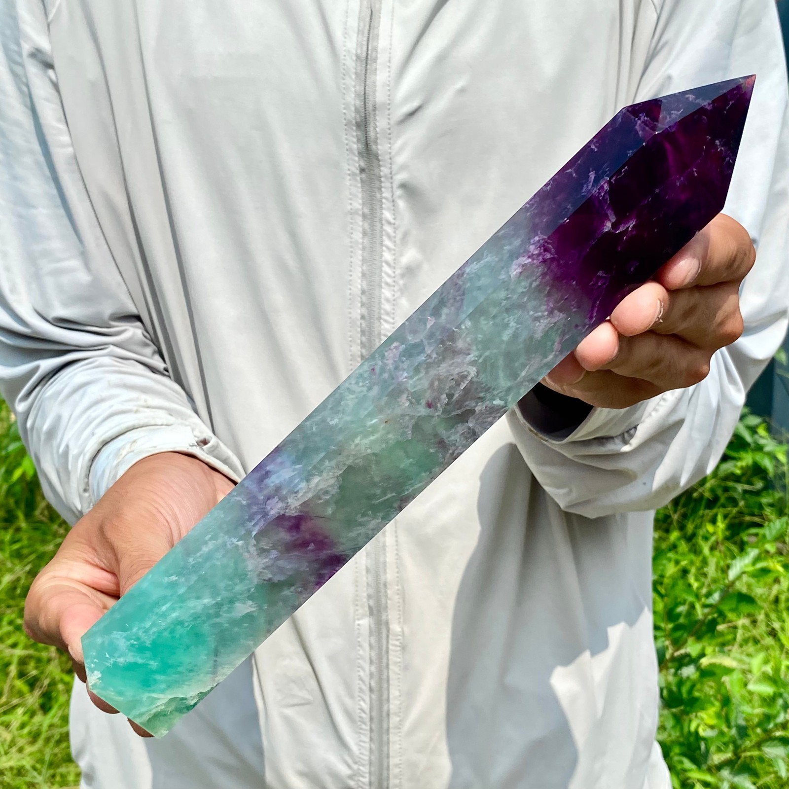2.44LB Natural Fluorite Crystal Column Magic Wand Obelisk Point Earth Healing