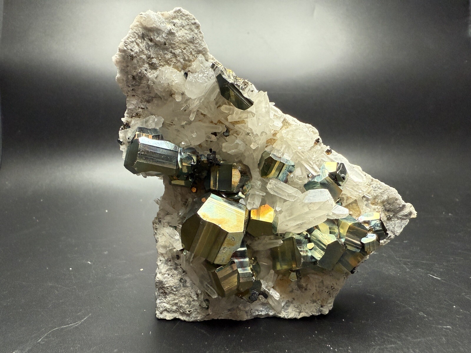 290g Iridescent Rainbow pyrite Needle quartz Crystal Mineral Specimen Indonesia
