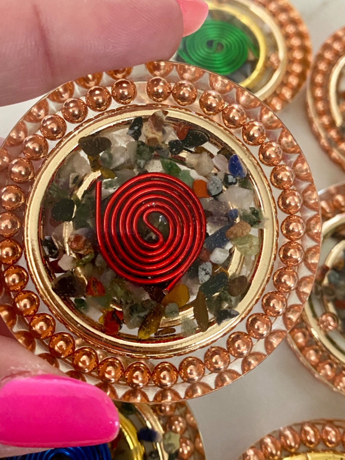 Pocket OG ORGONITE made of COPPER, METAL, QUARTZ CRYSTALS and RESIN Handmade