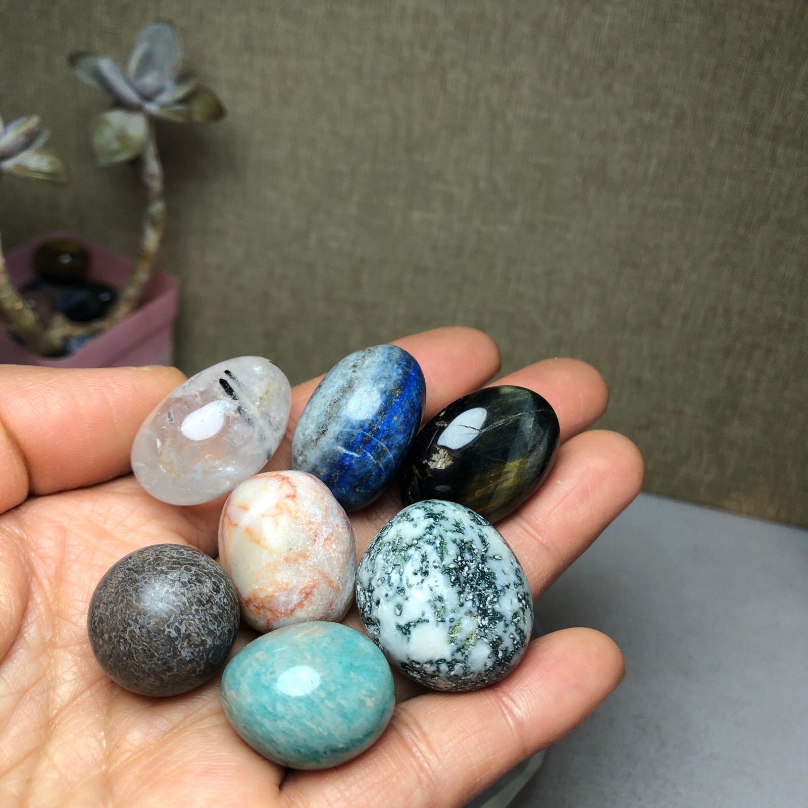 Natural various semi-precious stone Crystal Seven Star Array tumbled 322g A2815