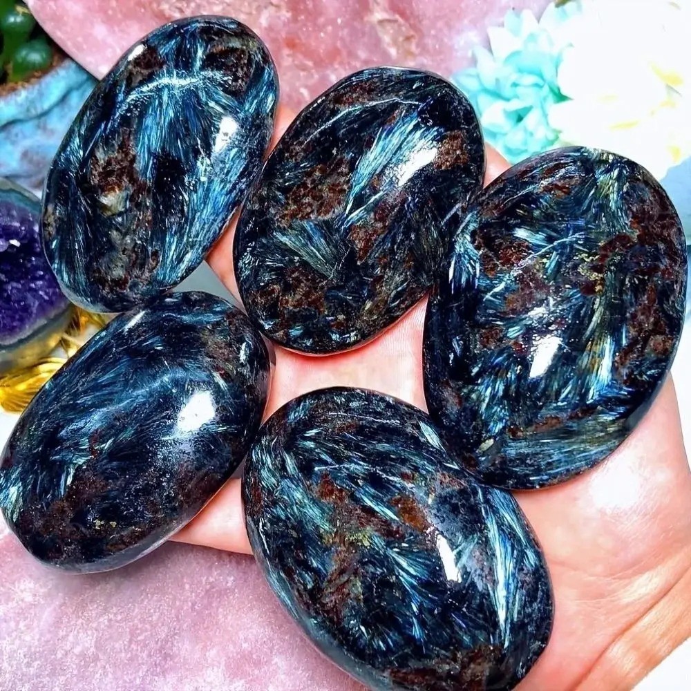 Natural Astrophyllite Crystal Palm Stone Polished Pocket Worry Stone Gift Decor