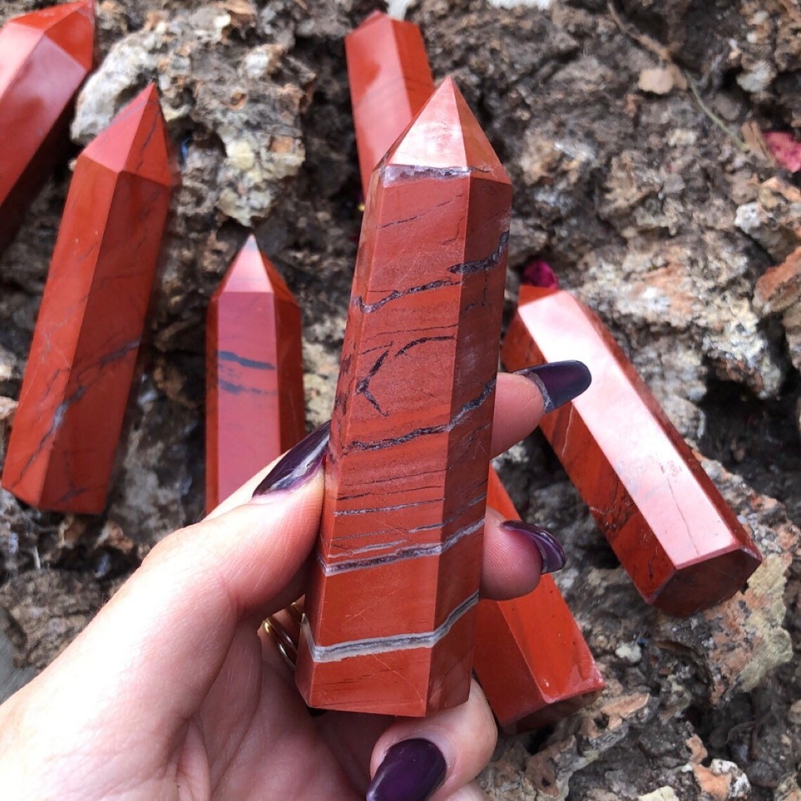 3 ~ 4 inch Red Jasper Stone Obelisk Wand Single Point Crystal Tower Decoration