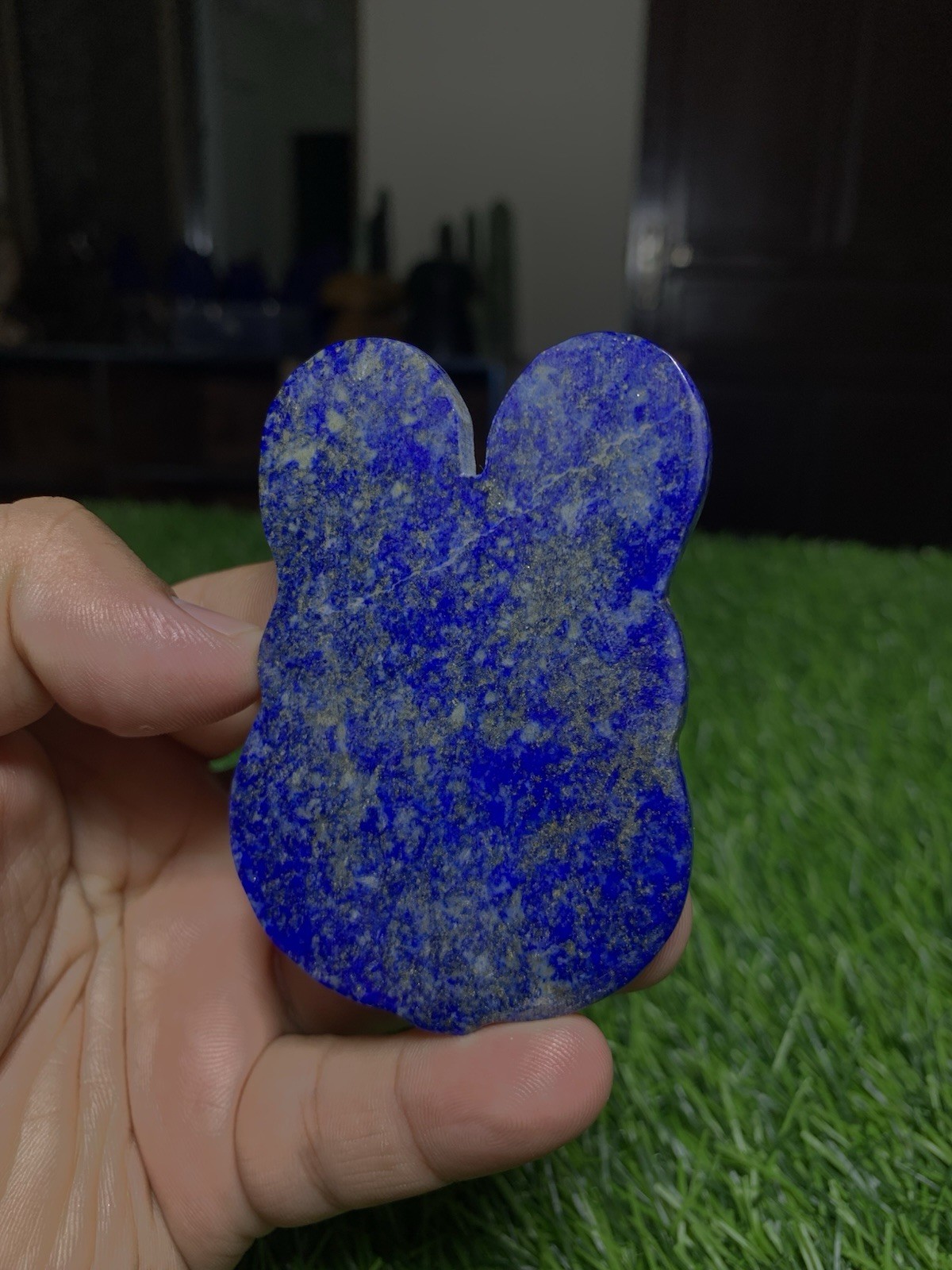 Natural Lapis Lazuli Bunny Carving Flat Pocket Stone Gemstone Rabbit 60g 74mm