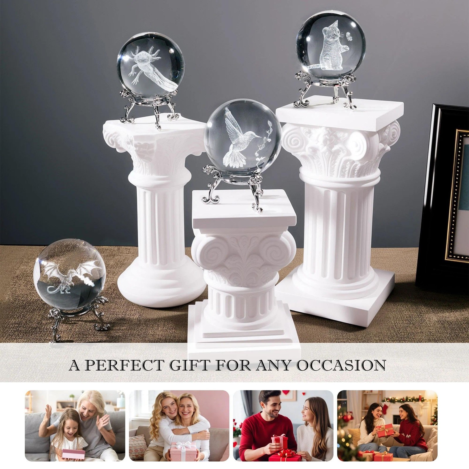 HDCRYSTALGIFTS 3D Hummingbird Crystal Ball 60mm – Laser 2.36inch, Clear