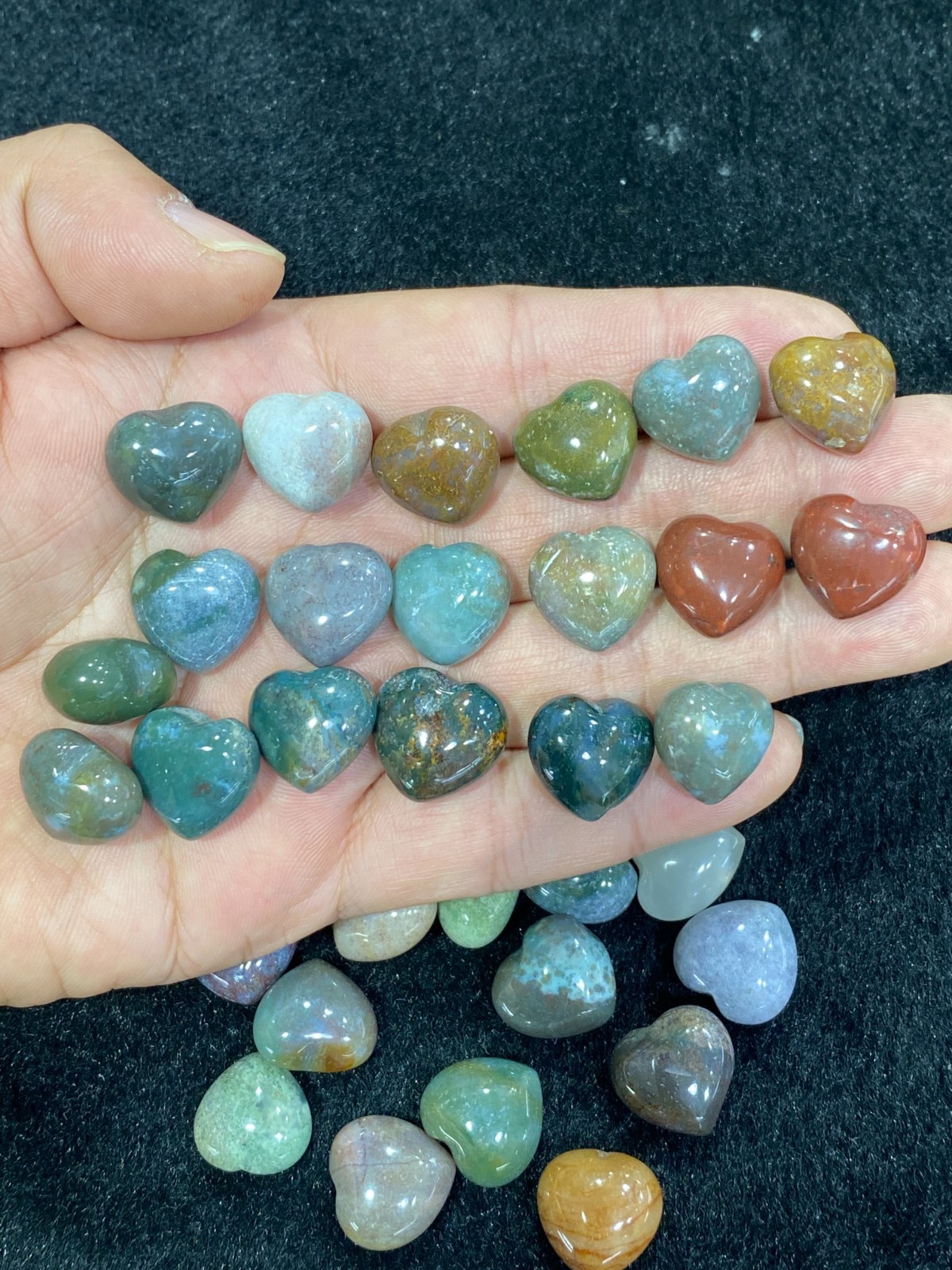 5pcs Natural moss agate Mini Heart hand-carved quartz crystal reiki healing