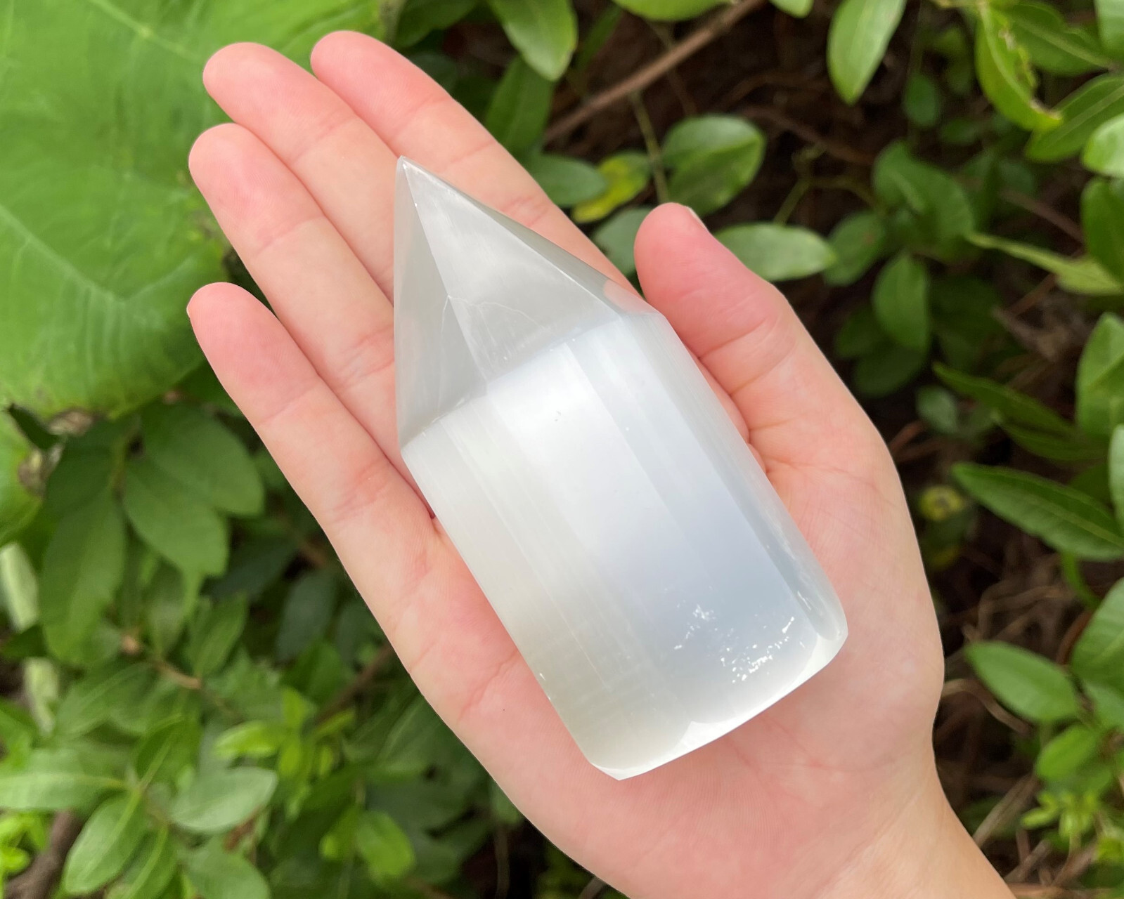 White Selenite Generator 4″ Tall (Selenite 6-Sided Crystal Point, Tower)