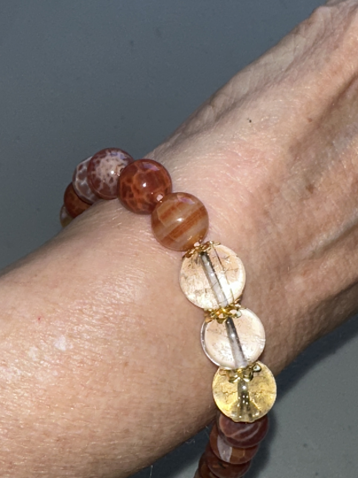 Gold Rutile Quartz/Botswana Agate 11mm,Adjustable Bracelet,Metaphysical,Jewelry
