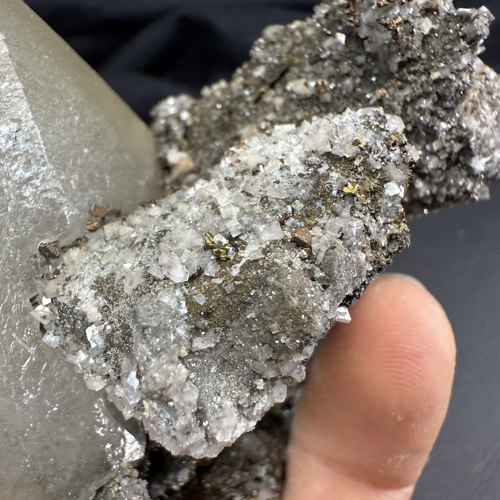 Phantom Calcite Crystal on Chalcopyrite Pyrite Dolomite on Matrix / Missouri